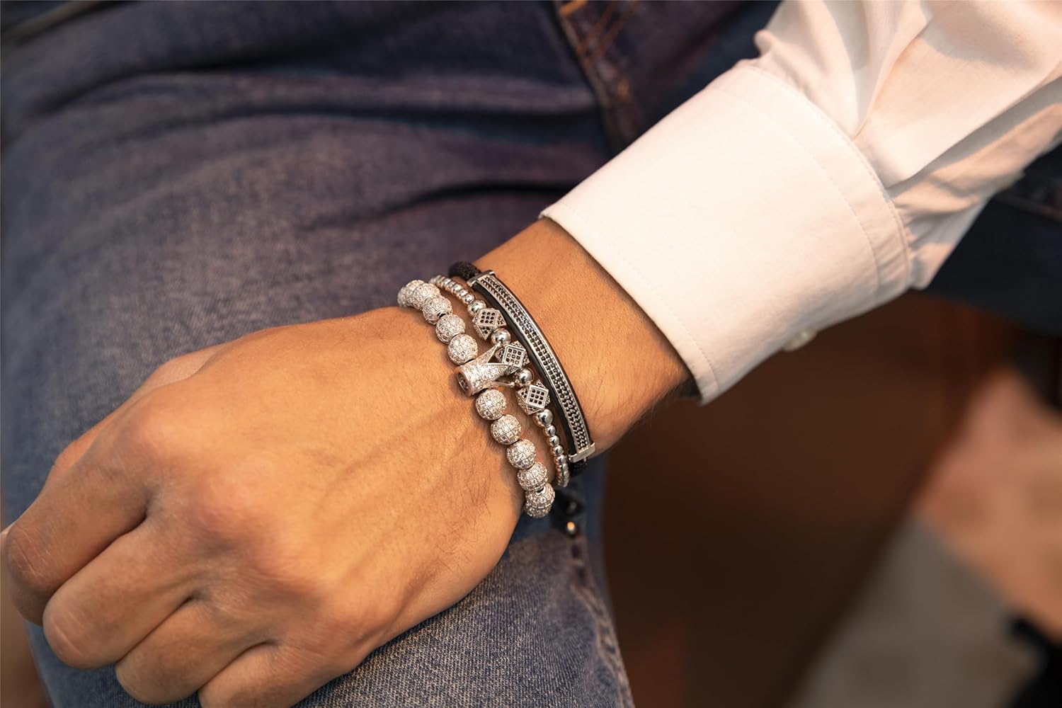 MAGIC FISH Luxurious Silver Crown Bracelet for Men