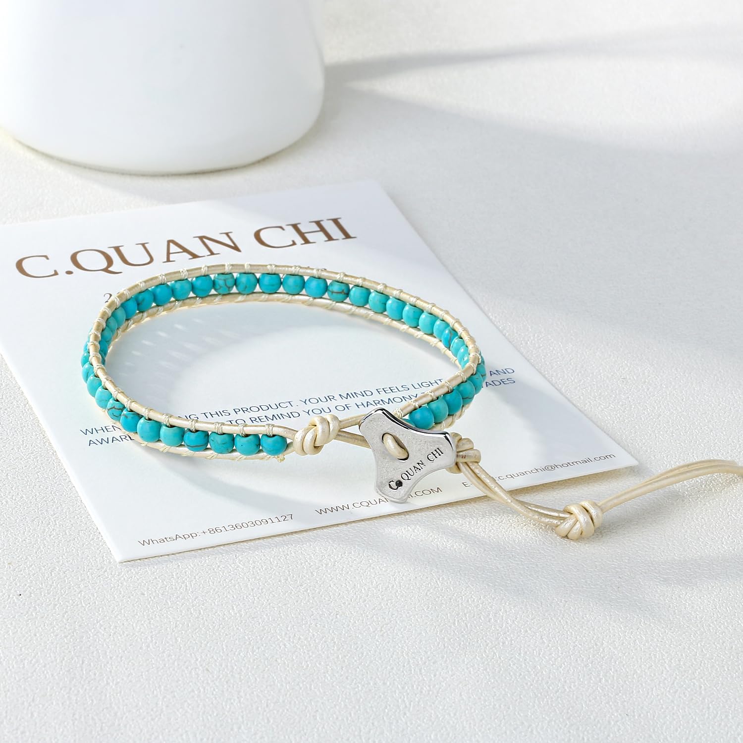 Turquoise Bracelet Adjustable Womens Leather cervical beaded bracelet