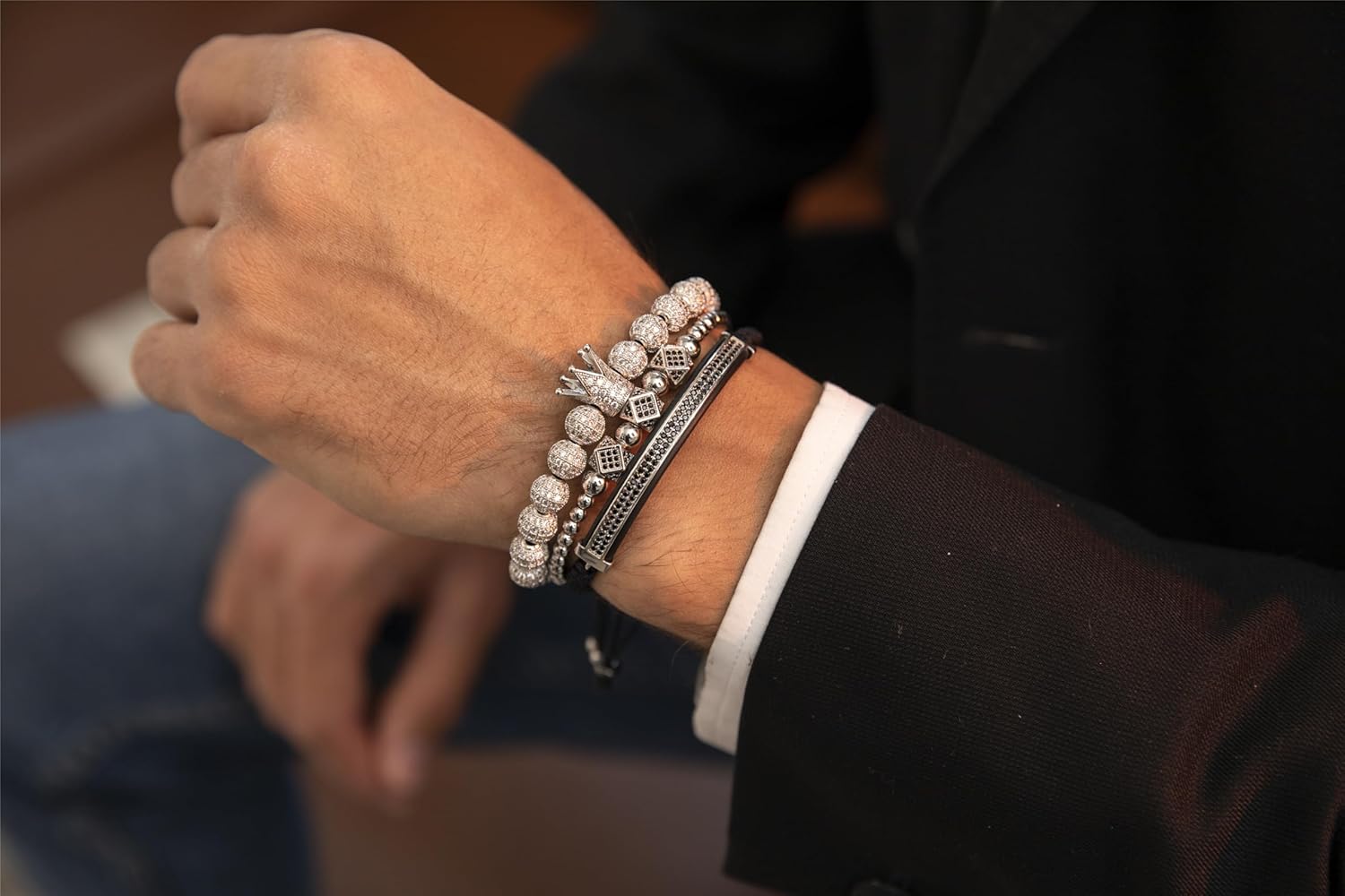 MAGIC FISH Luxurious Silver Crown Bracelet for Men