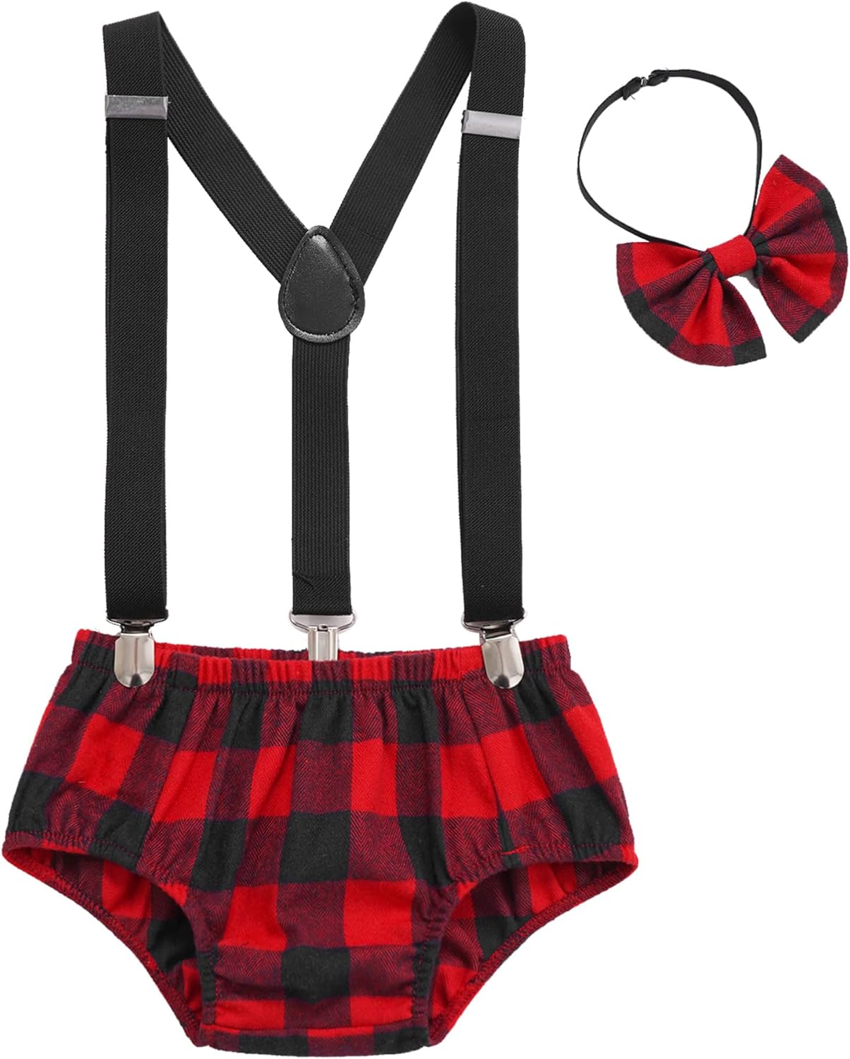 Alvivi Y-Shape Plaid Bow Tie Suspender Bloomers