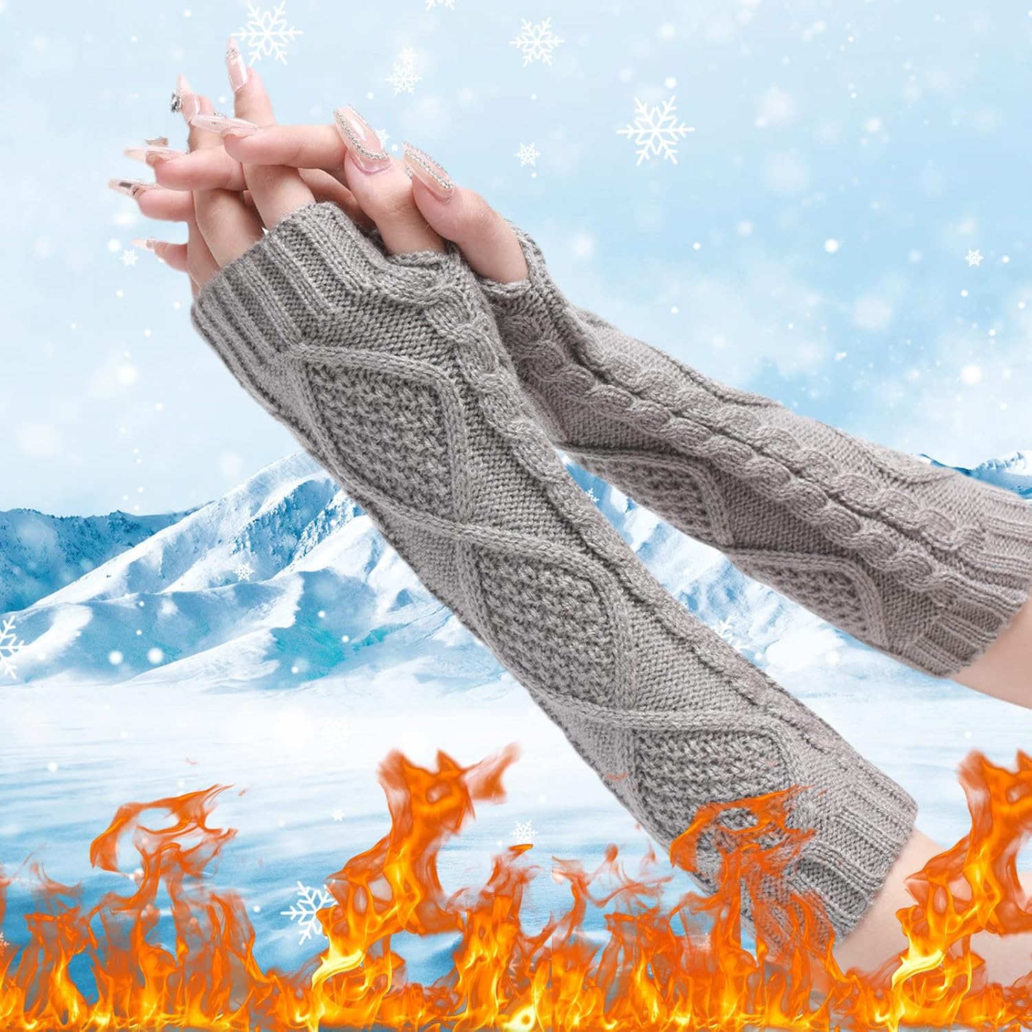 Womens Fingerless Arm Warmers with Thumb Hole Soft Cashmere