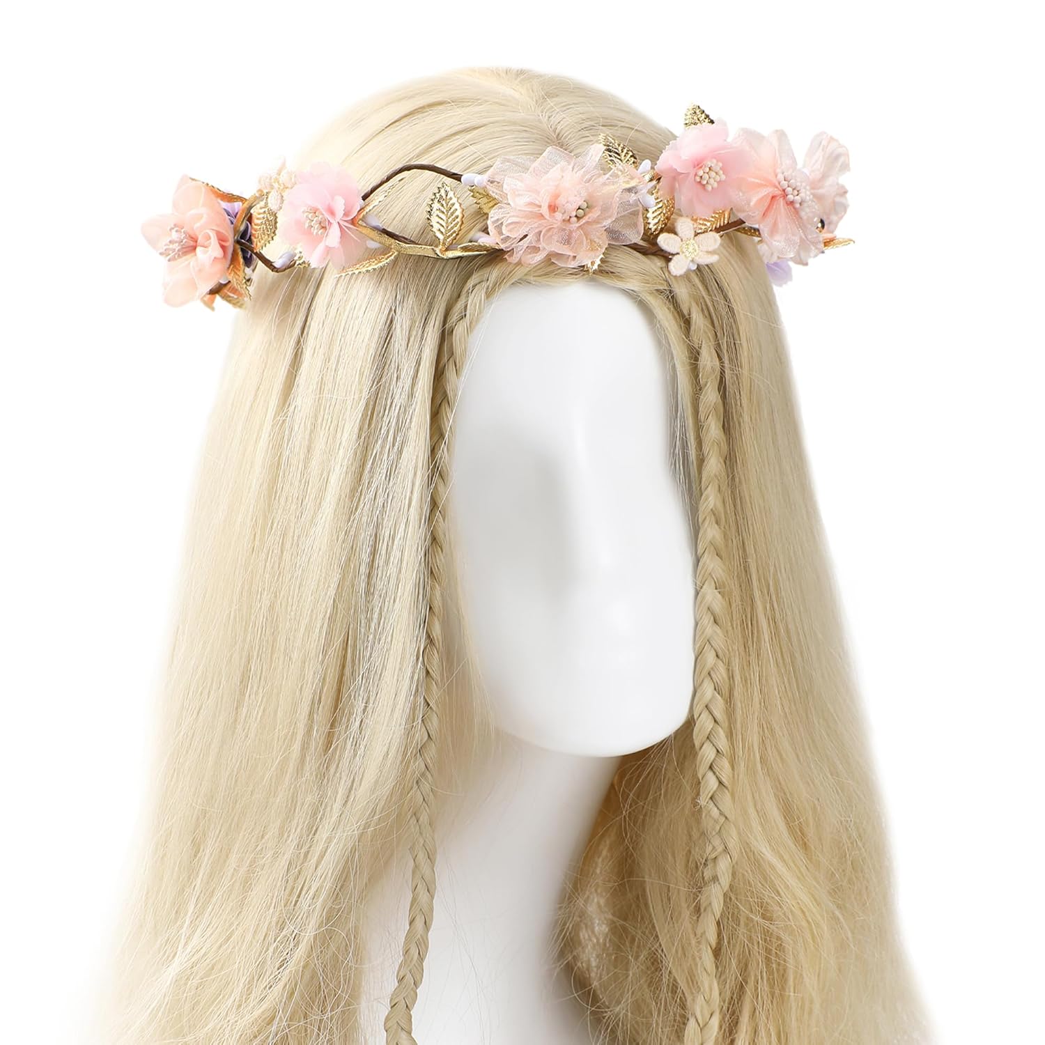 Adjustable Pink Flower Crown Headband for Women
