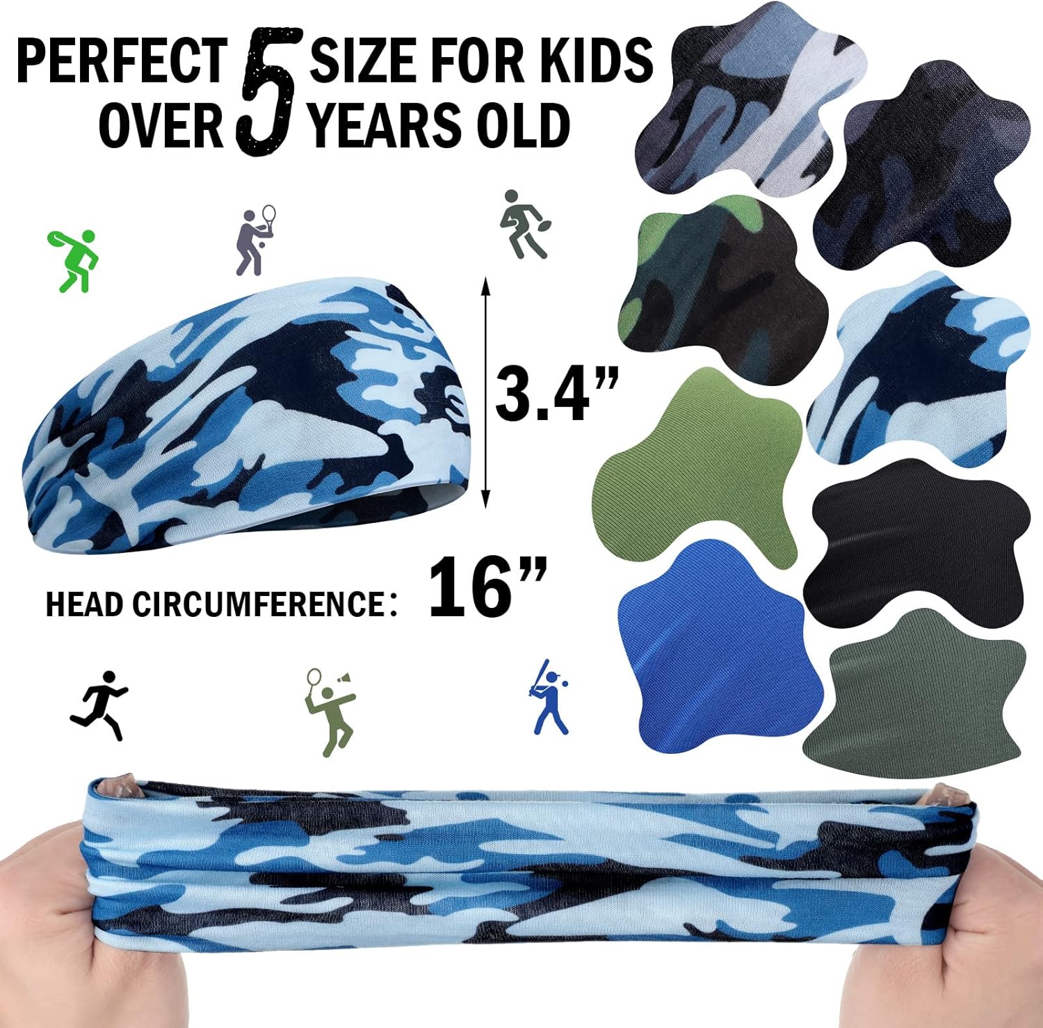 Zhanmai 8 Pack Sport Headbands for Kids