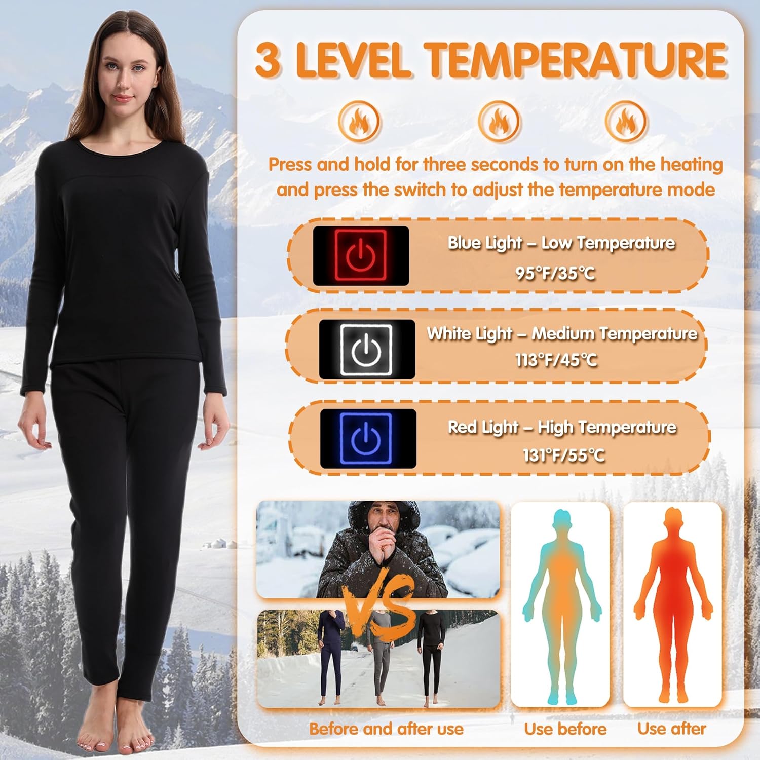 Womens Heated Thermal Underwear Set for Cold Weather