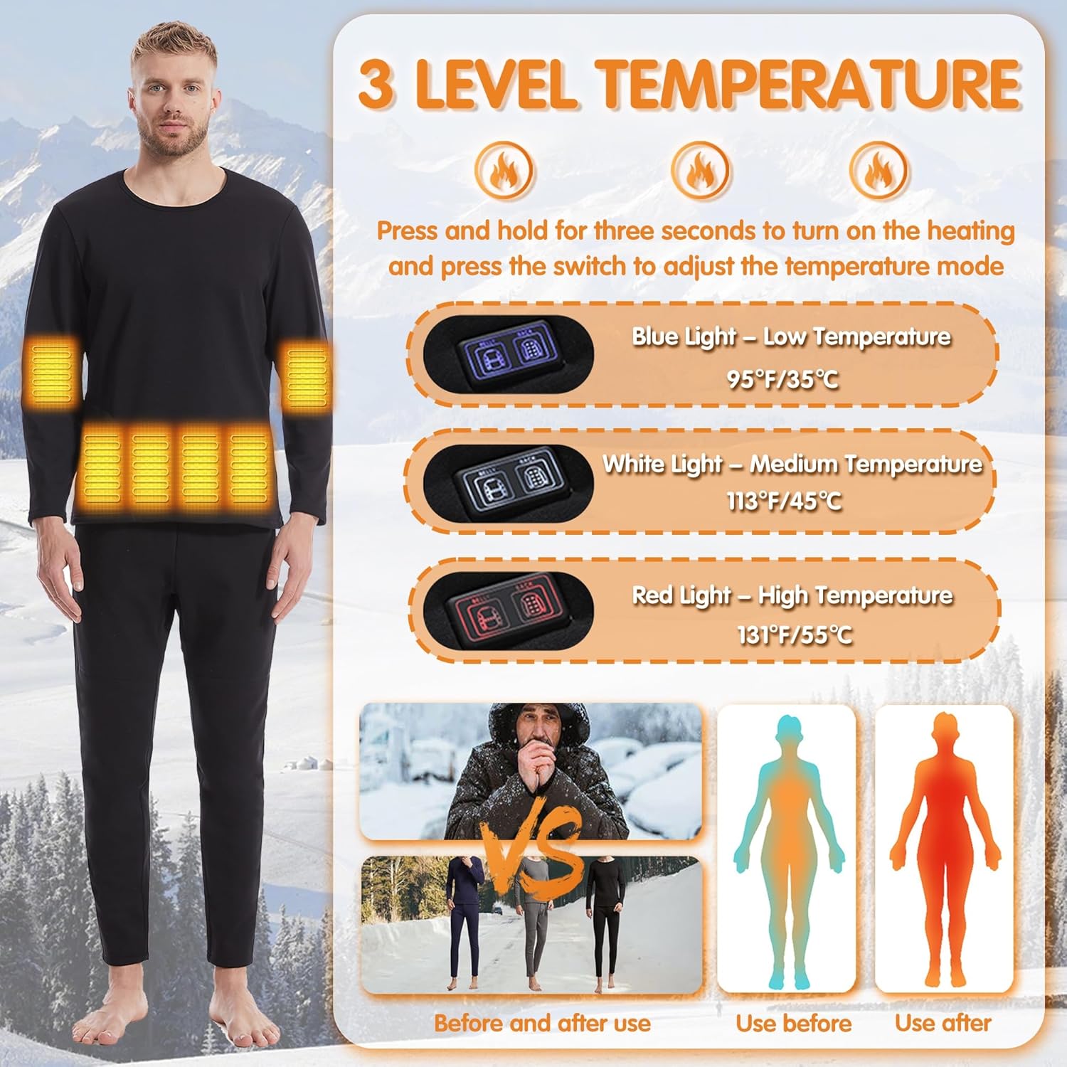 Heating Underwear Set for Winter Warmth and Outdoor Activities