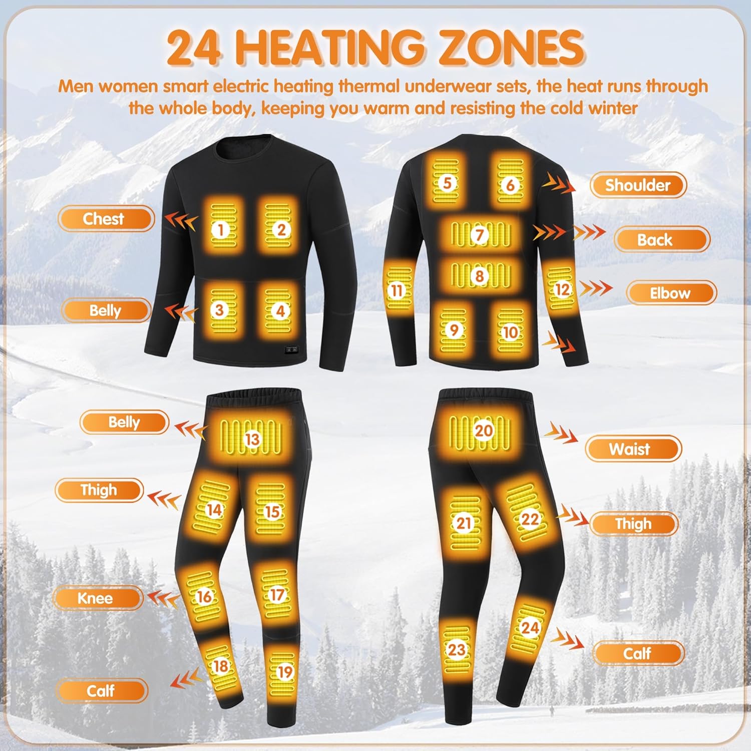 Heated Thermal Underwear Set for Hunting Secure Warm Fit