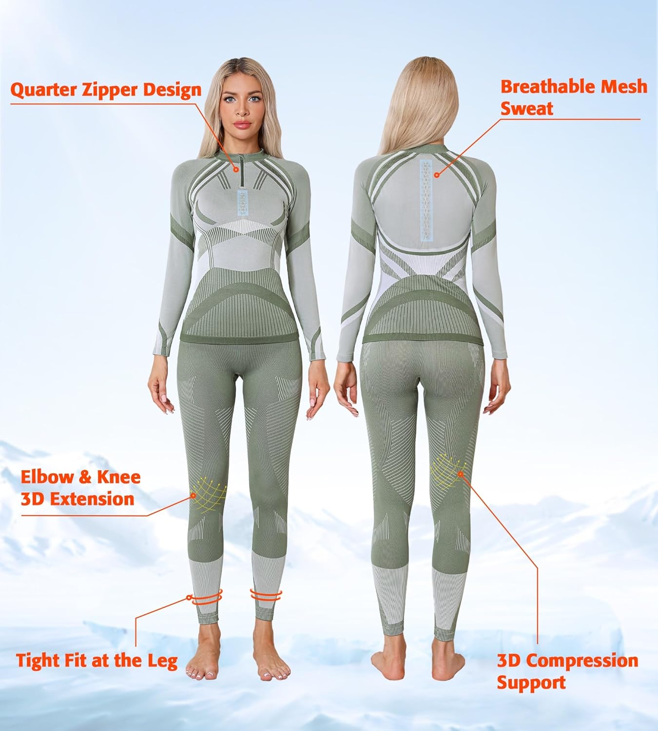 ATTRACO Thermal Underwear Sets Half Zip women - Warm Durable