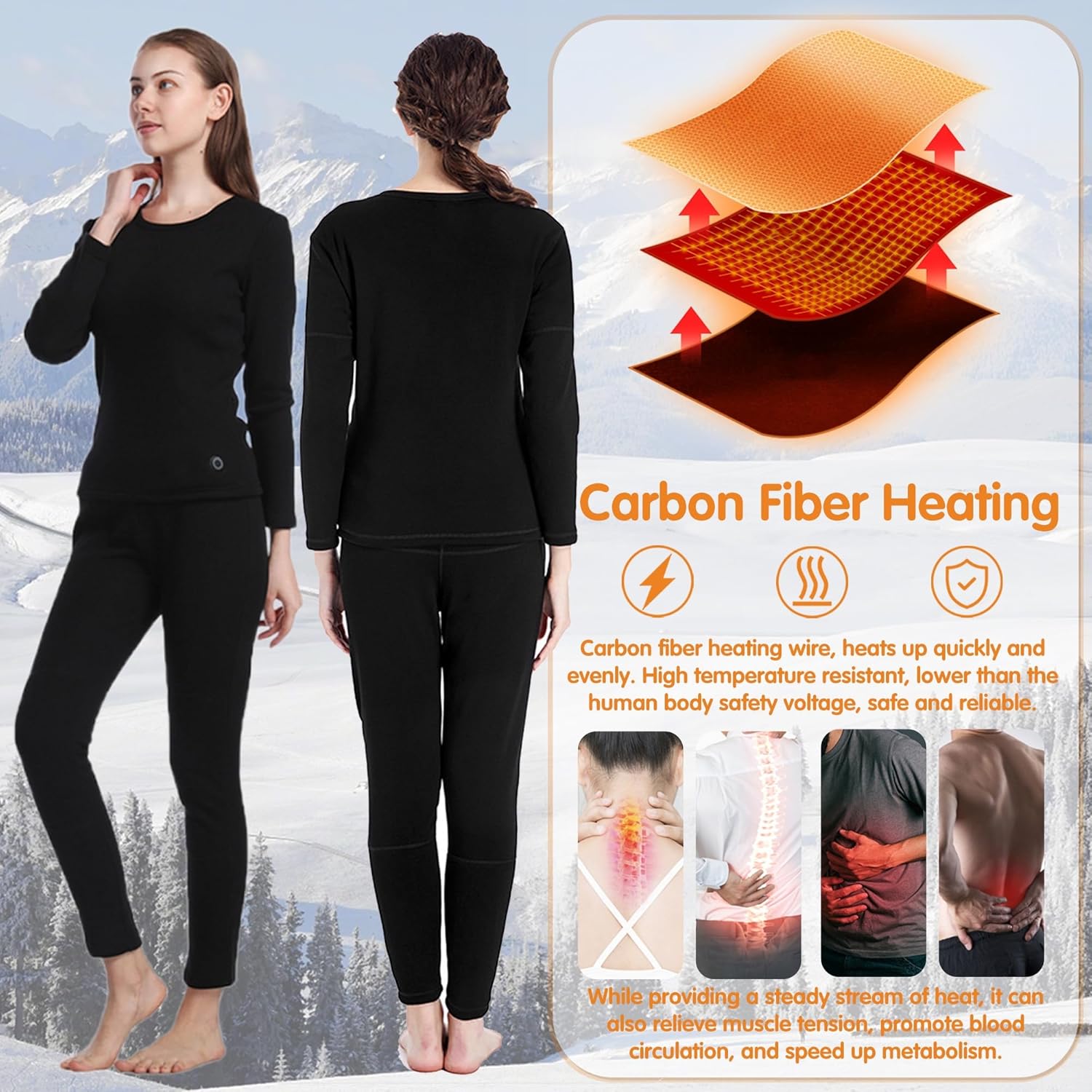 Heated Thermal Underwear Set for Women - Cold Weather Protection
