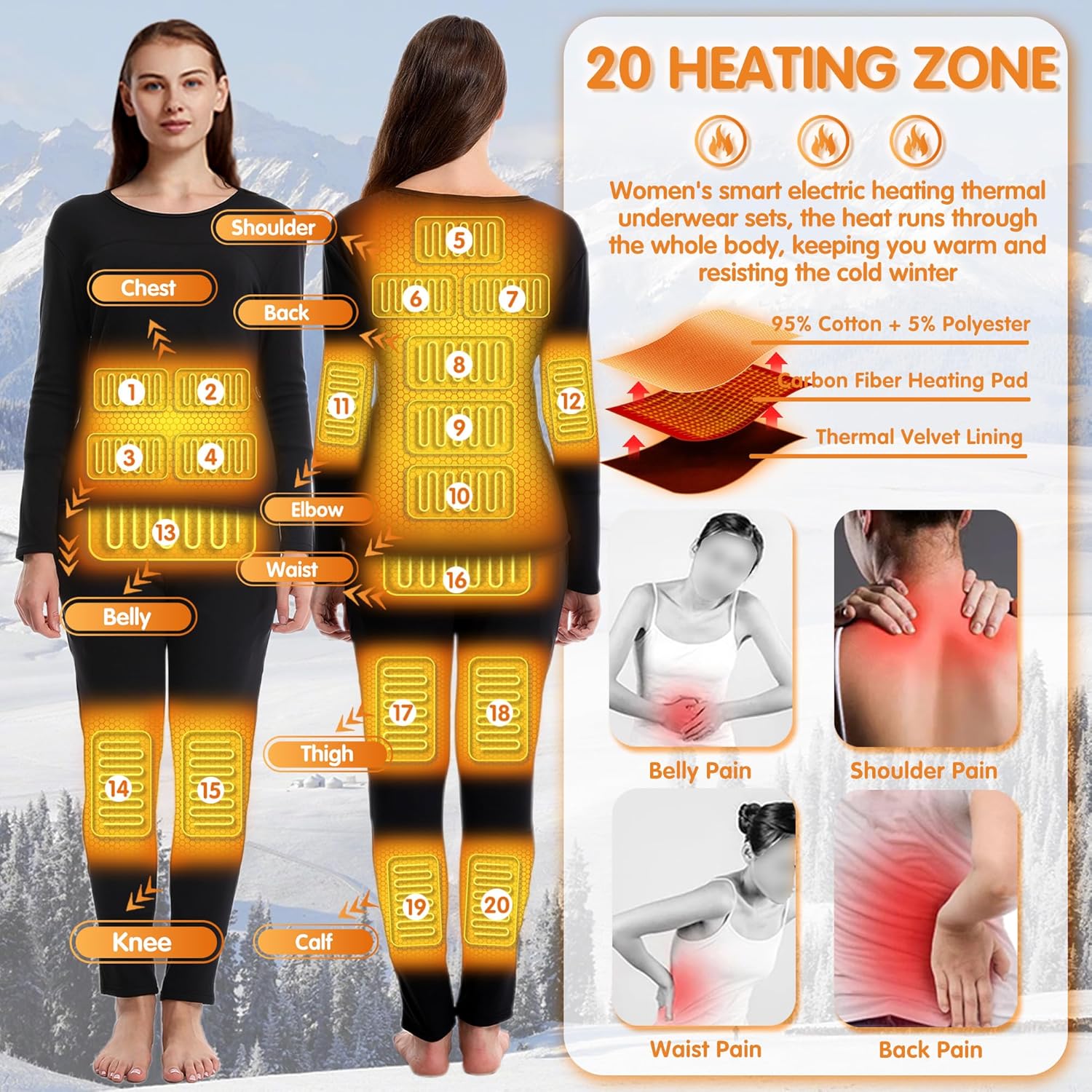 Warm Comfortable Electric Heated Thermal Underwear for Women