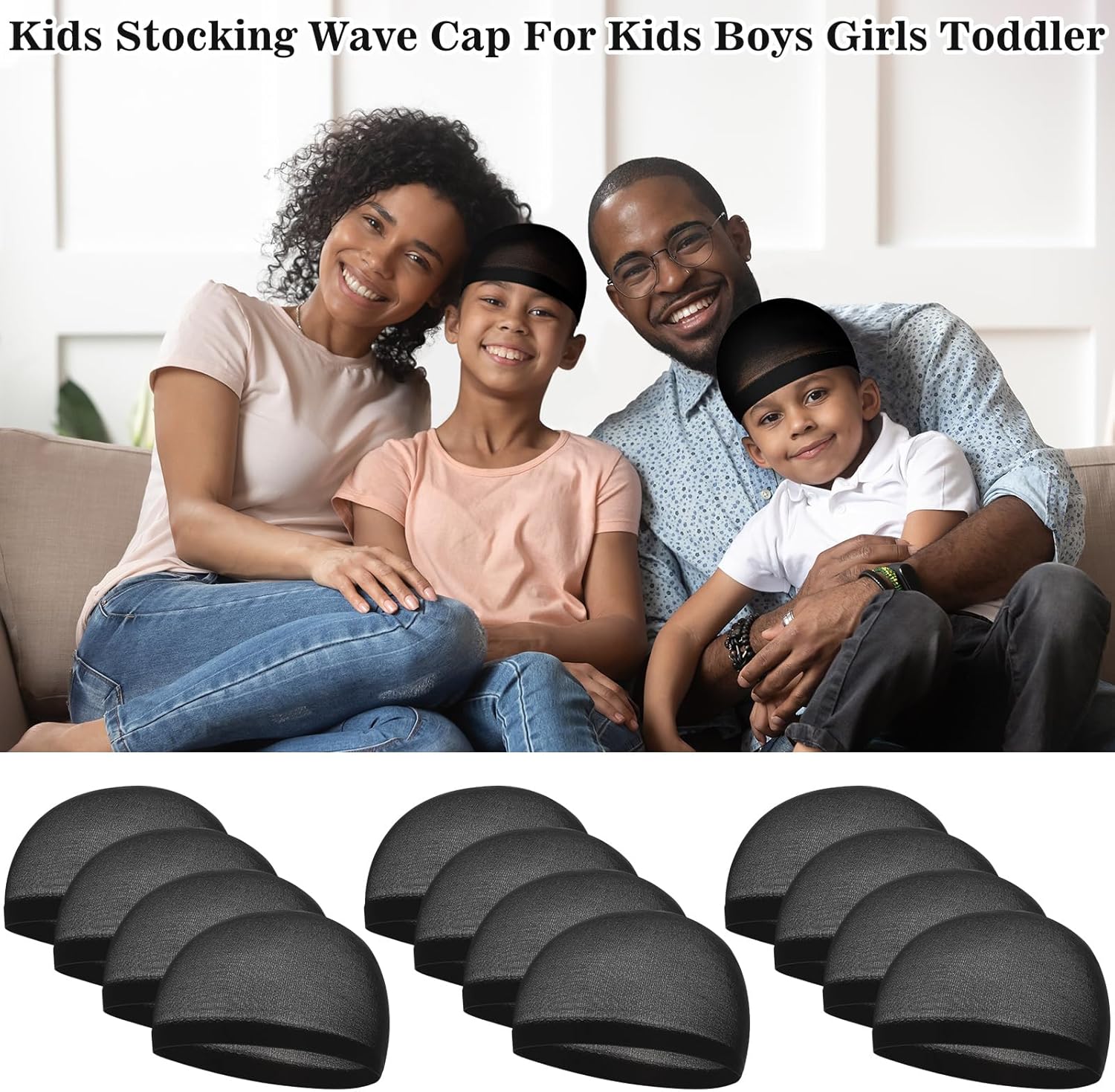 Toulite 12 Pcs Kids Stocking Wave Cap Stretchy Skull Cap