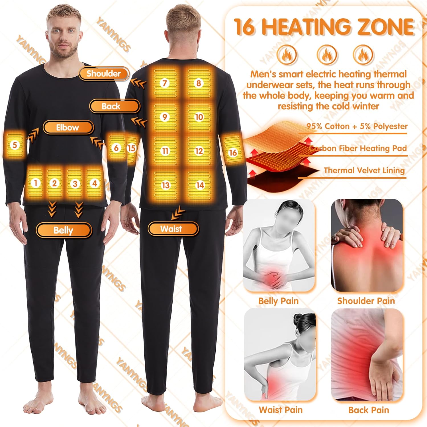 16-Zone Heat Winter Warmness Electric Thermal Underwear Shirt for Men Women