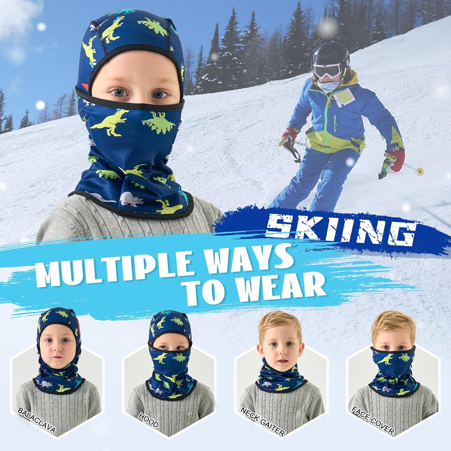 Toddler Boys Winter Balaclava Hat Windproof Warm Ski Full Face Cover
