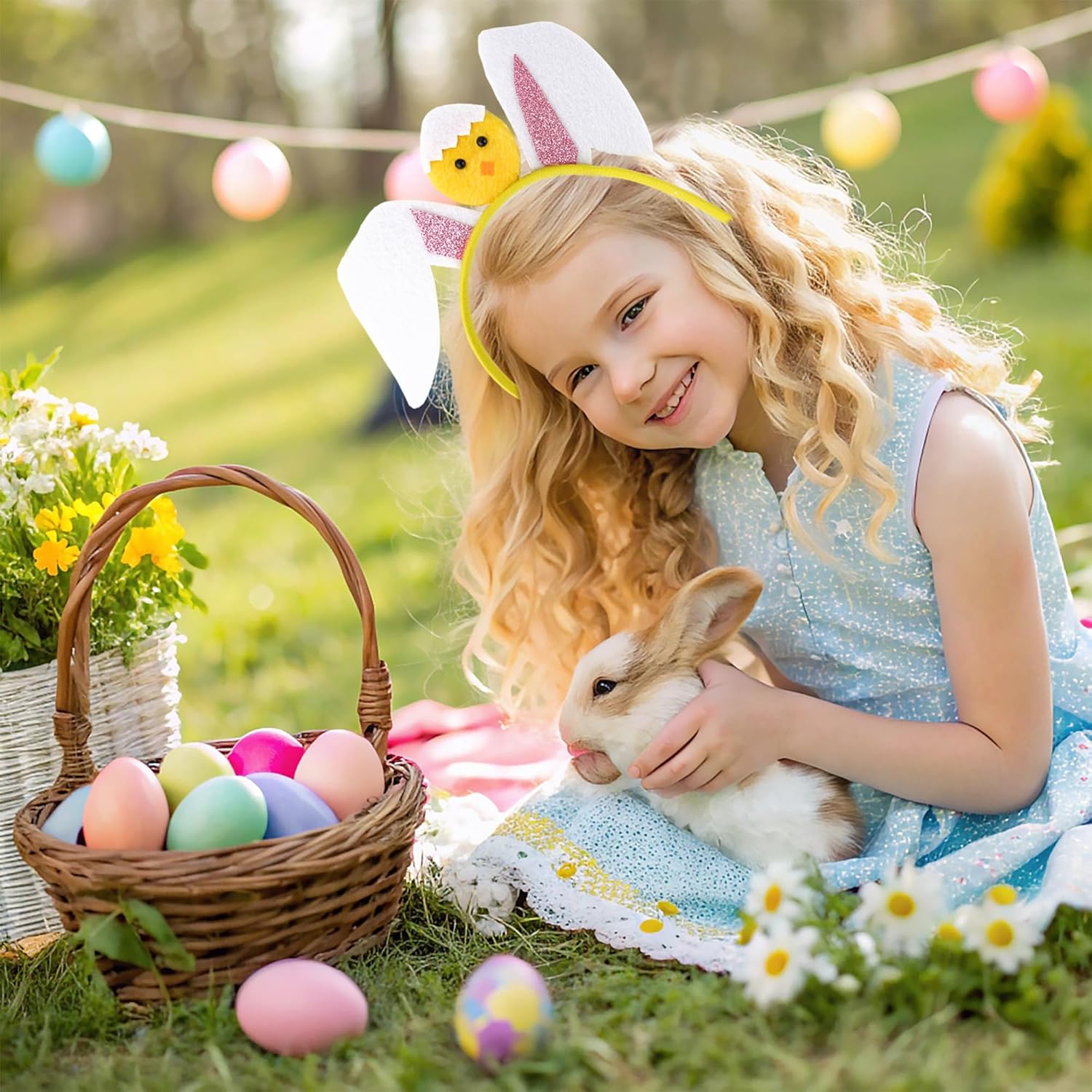 Olen Easter Bunny Ears Headband with Chick