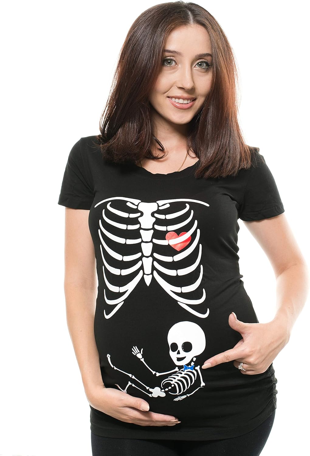 Skeleton Pregnancy Halloween Maternity T-Shirt with X-ray Ribcage Design