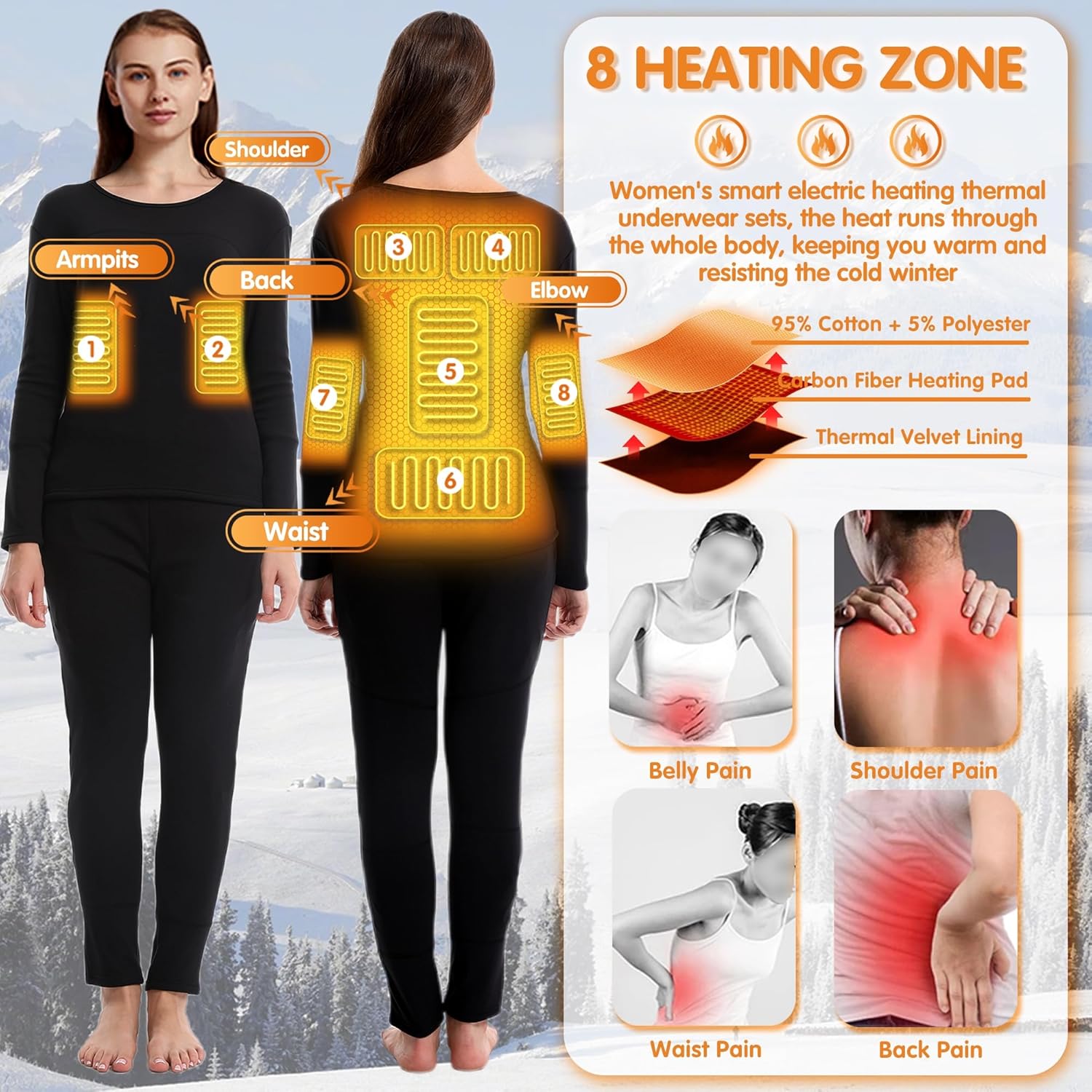 Womens Heated Thermal Base Layer for Outdoor Sport