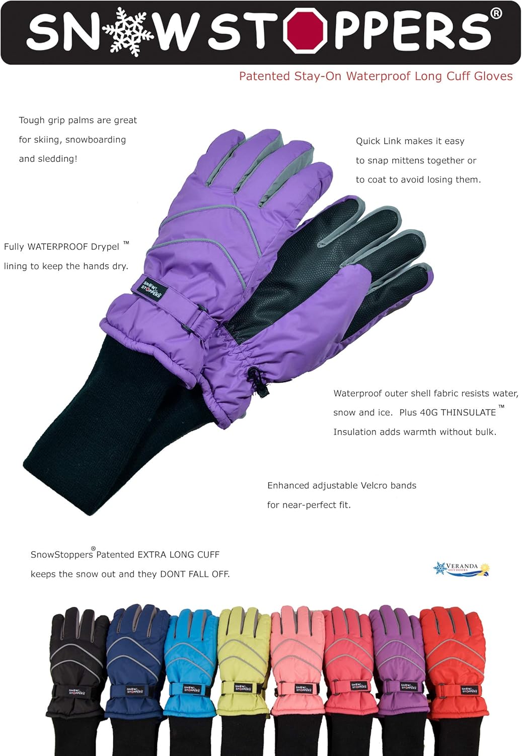SnowStoppers Kids Waterproof Long Cuff Winter Gloves Perfect for Winter Fun