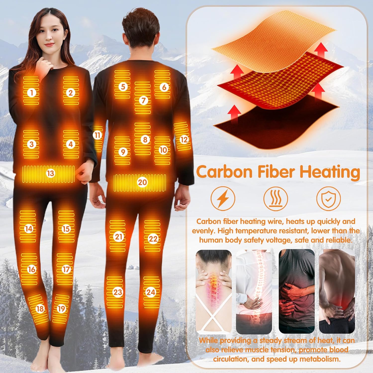 Heated Thermal Underwear Set for Hunting Secure Warm Fit