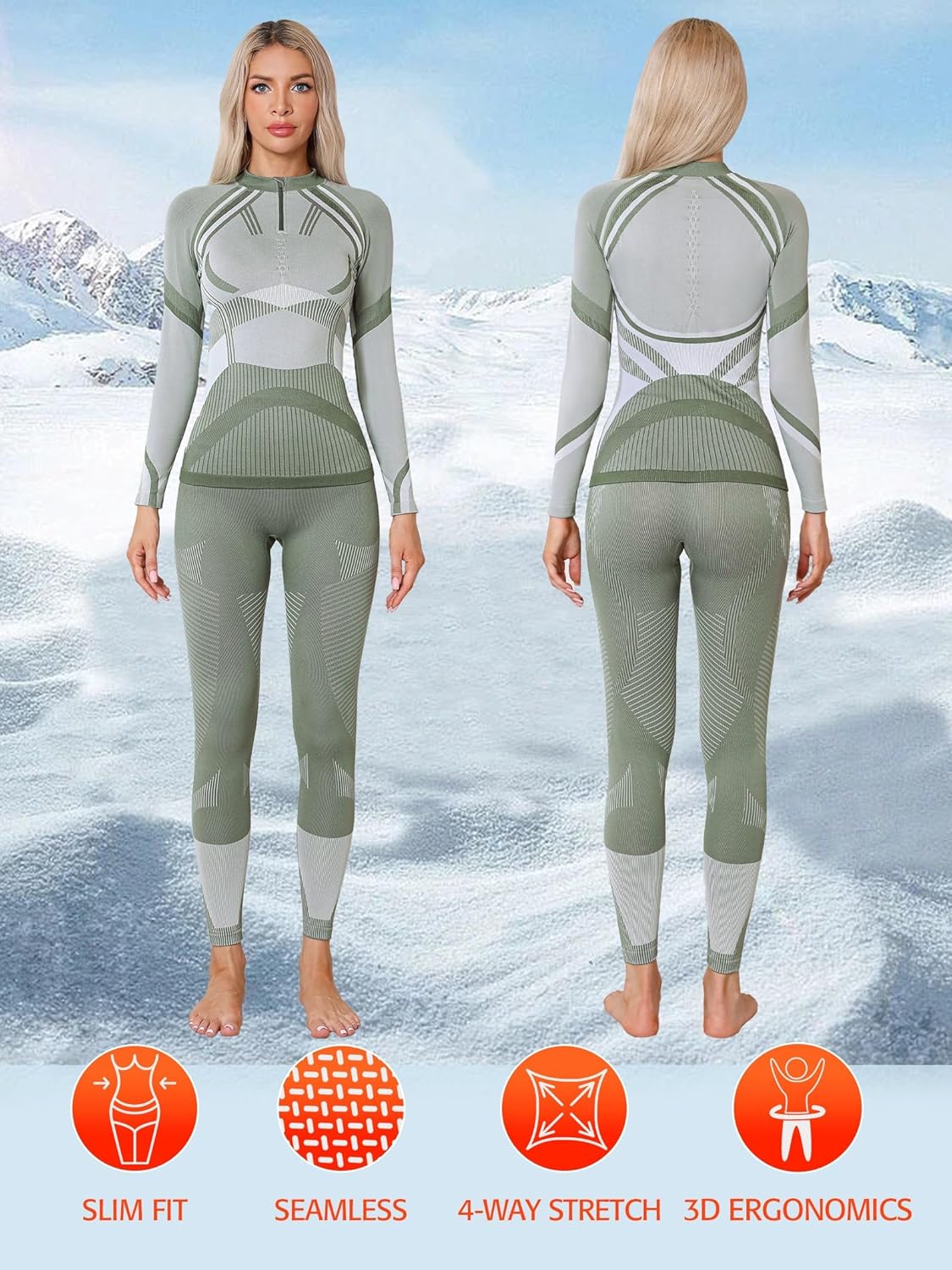 ATTRACO Thermal Underwear Sets Half Zip women - Warm Durable