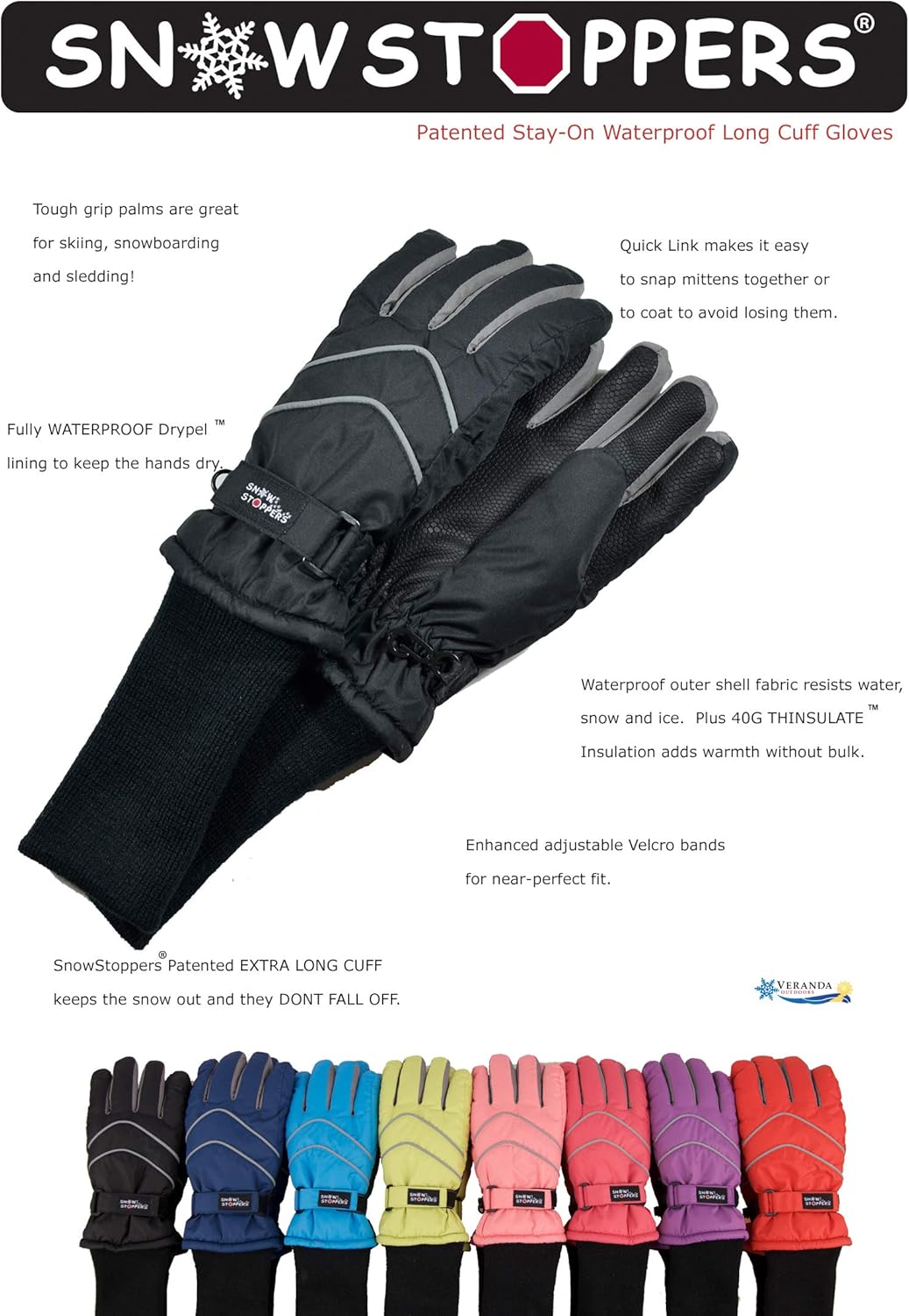 Winter Gloves for Kids - Waterproof Long Cuff