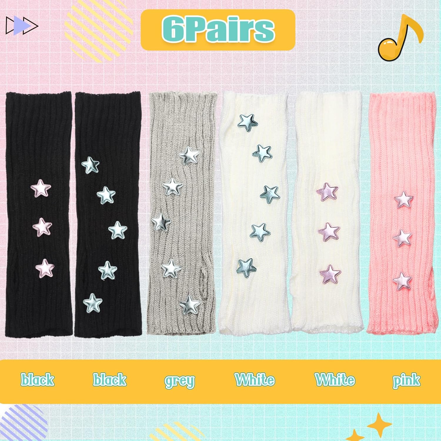 Berlune 6-Pair Cute Warmers Kawaii Y2K Japanese Style Warm Soft Stylish