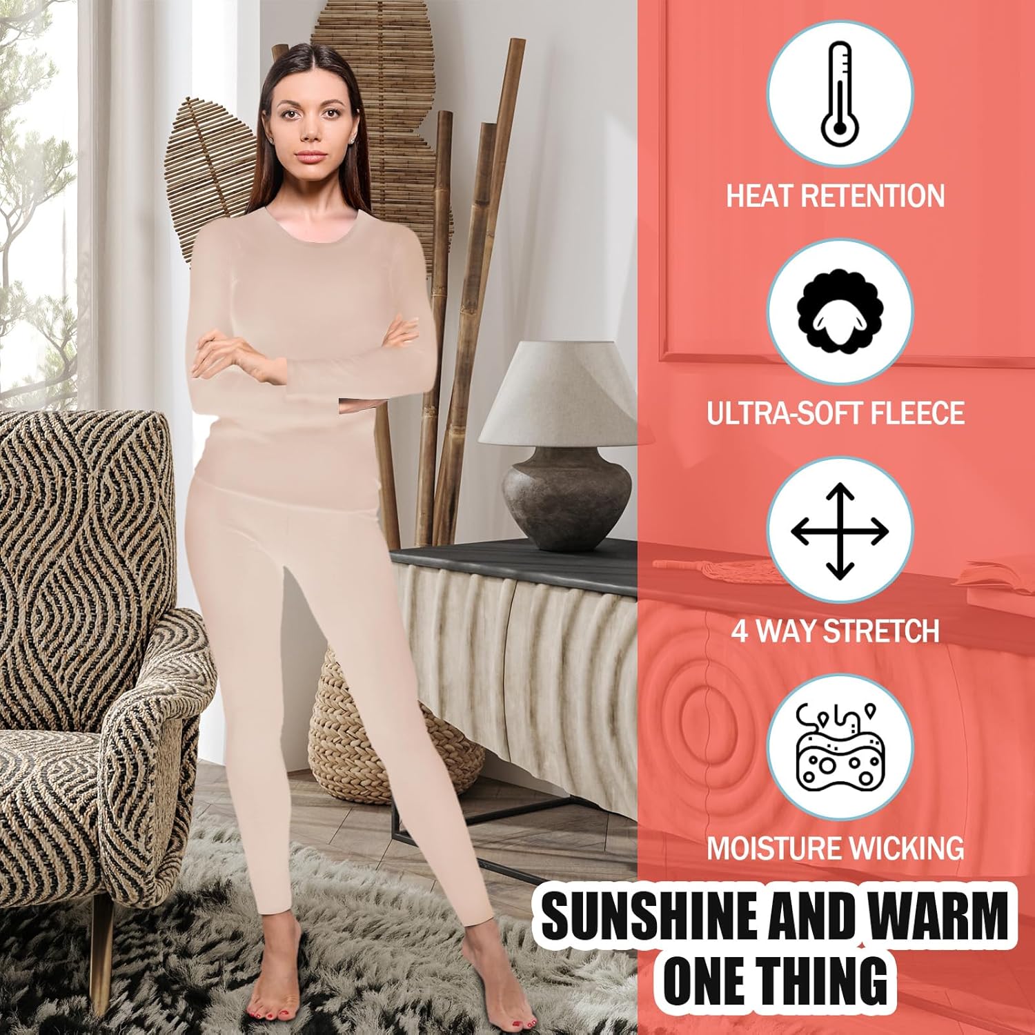 Patelai 5 Set Thermal Underwear for Women Warm Comfortable