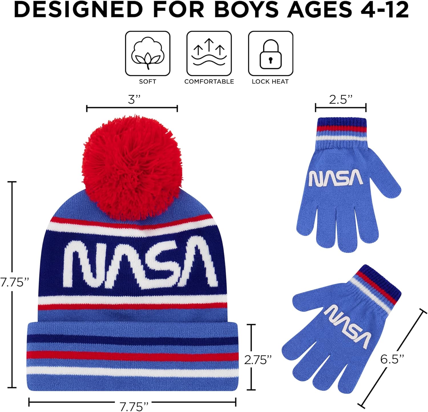 NASA Themed Winter Hat Gloves Set for Kids tas