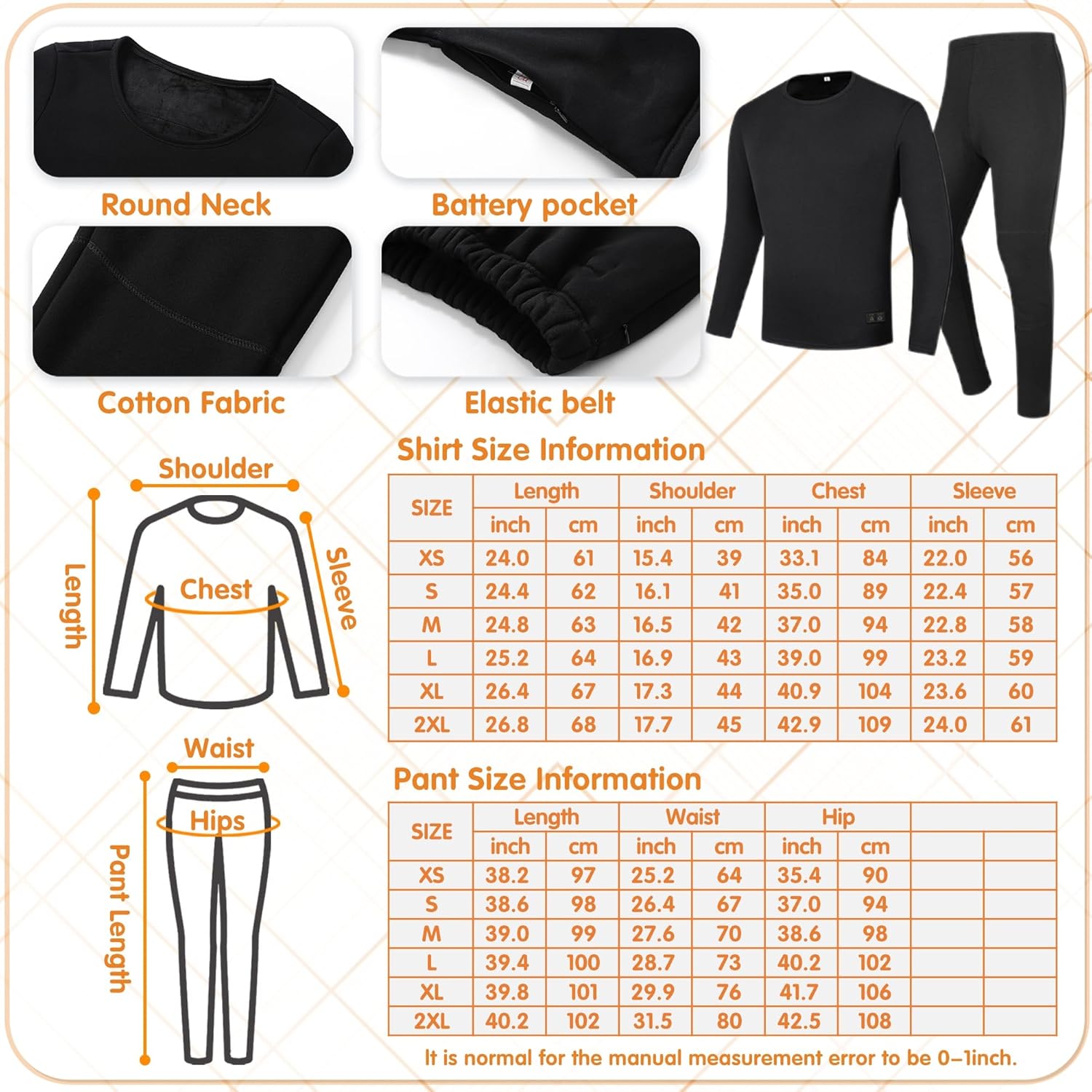 Womens Heating Thermal Set for Skiing Hunting