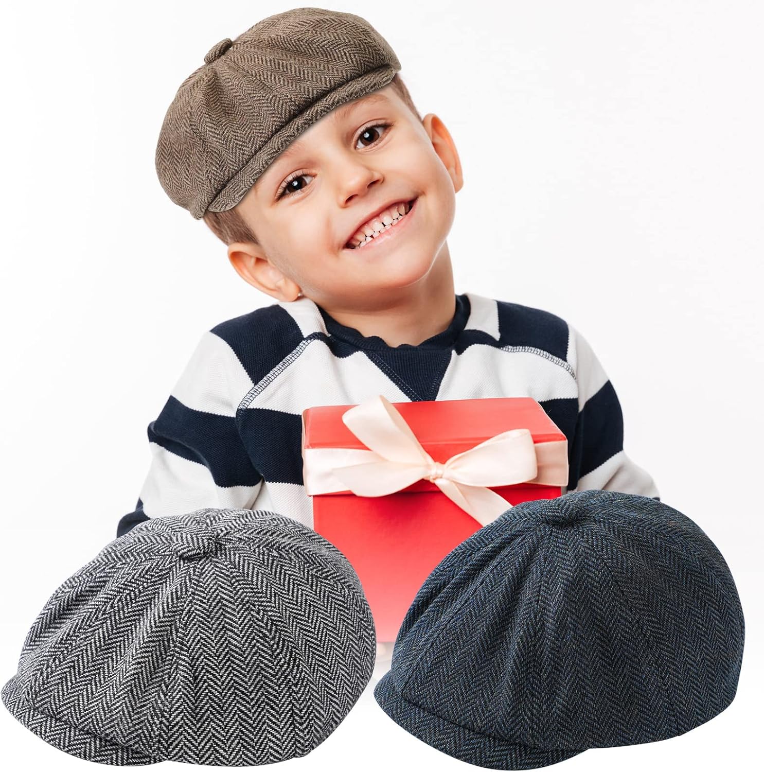 Classic Boys Herringbone Pattern Newsboy Hats