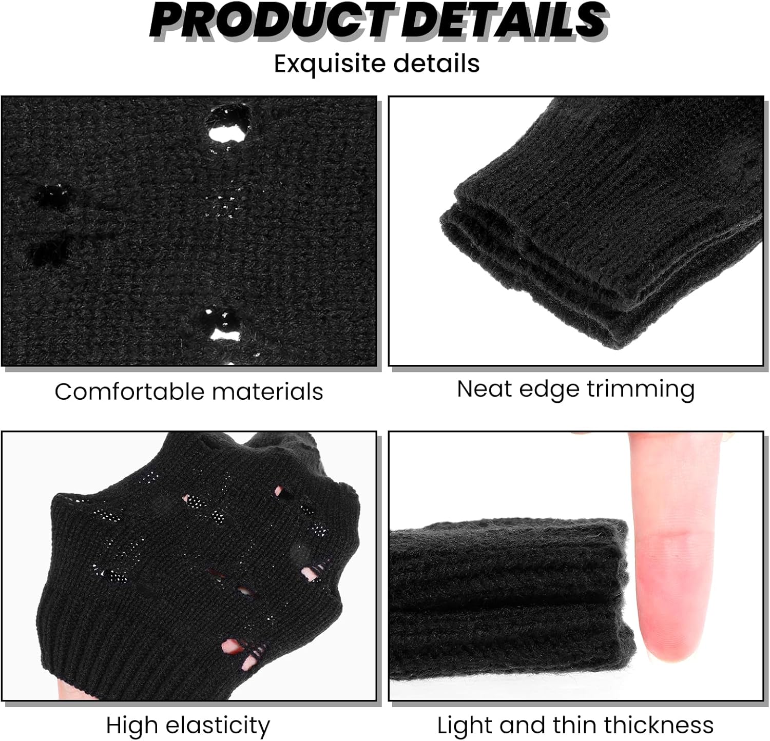Abeillo Y2K Knit Ripped Arm Warmers for Girls Fashionable Warm 12Inch Gloves