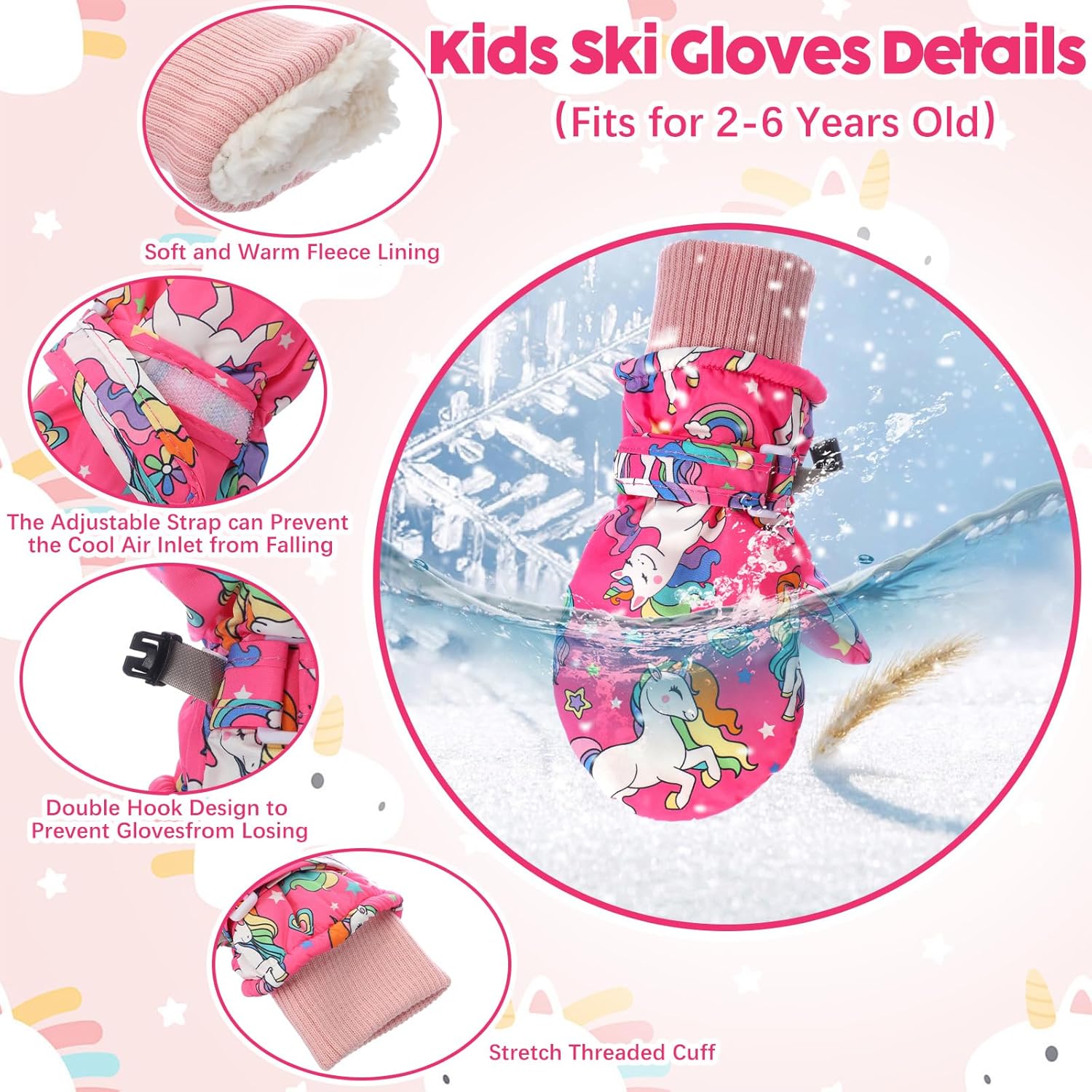 Geyoga Kids Winter Balaclava Set with Gloves Scarf Waterproof Windproof for Toddler