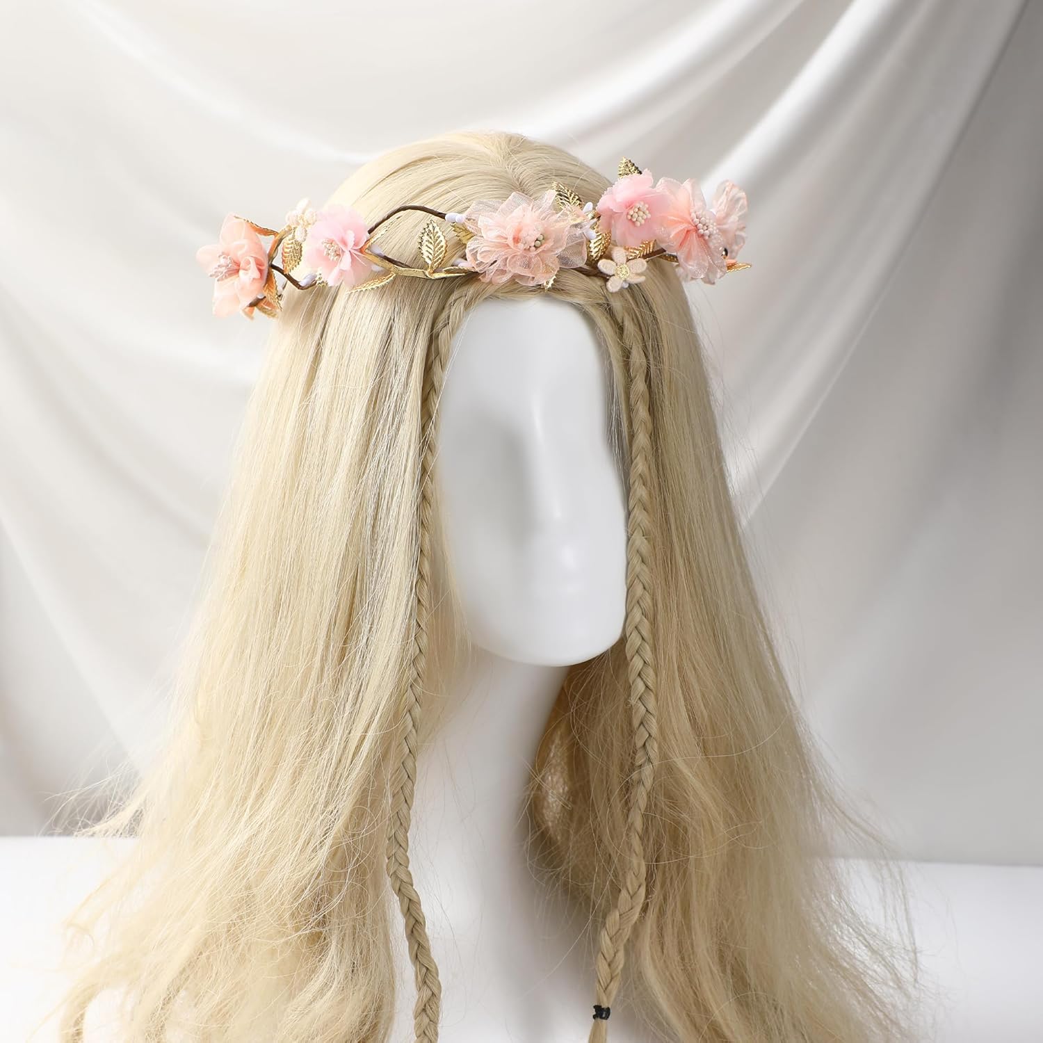 Adjustable Pink Flower Crown Headband for Women