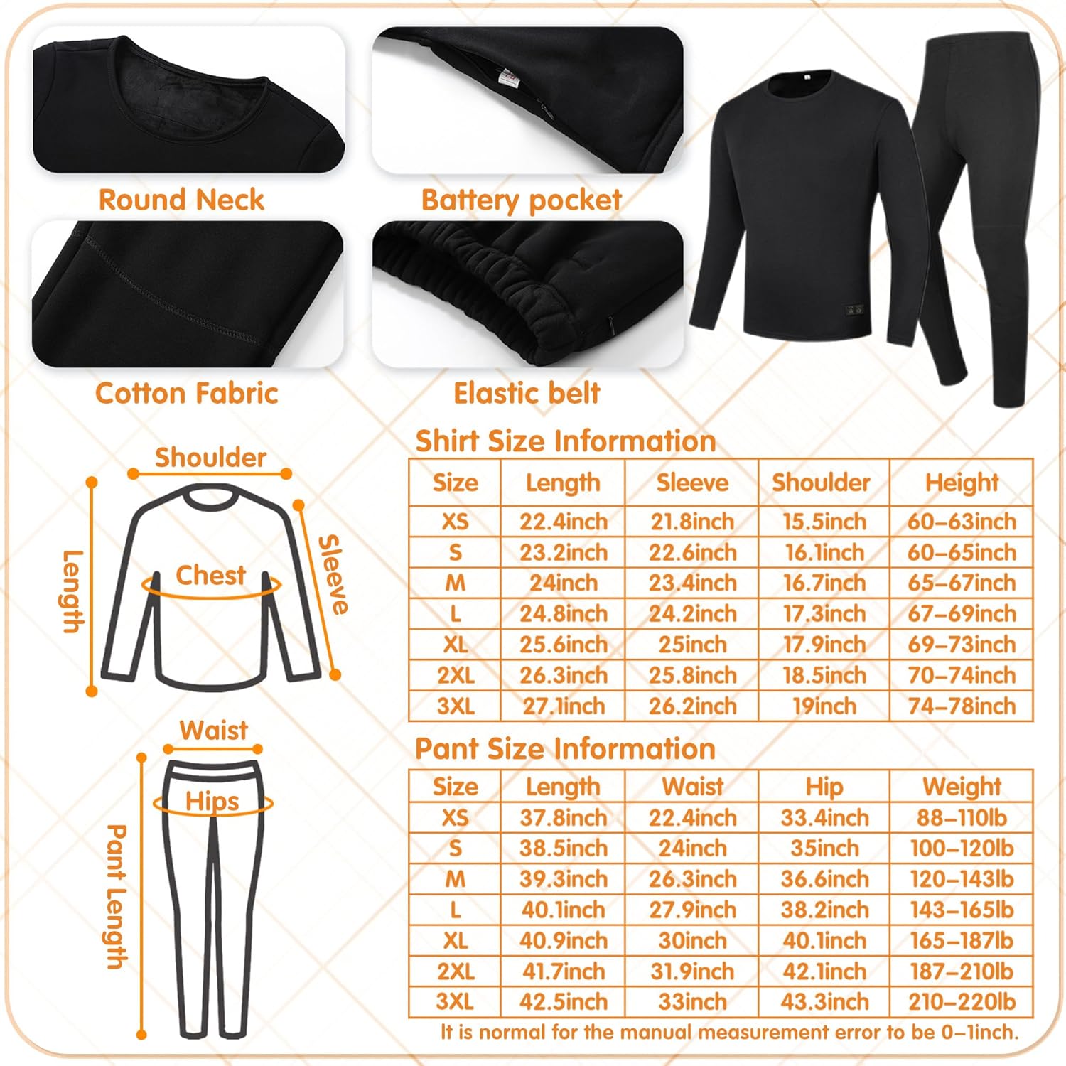 YANYNGS Heated Underwear Set for Men Women