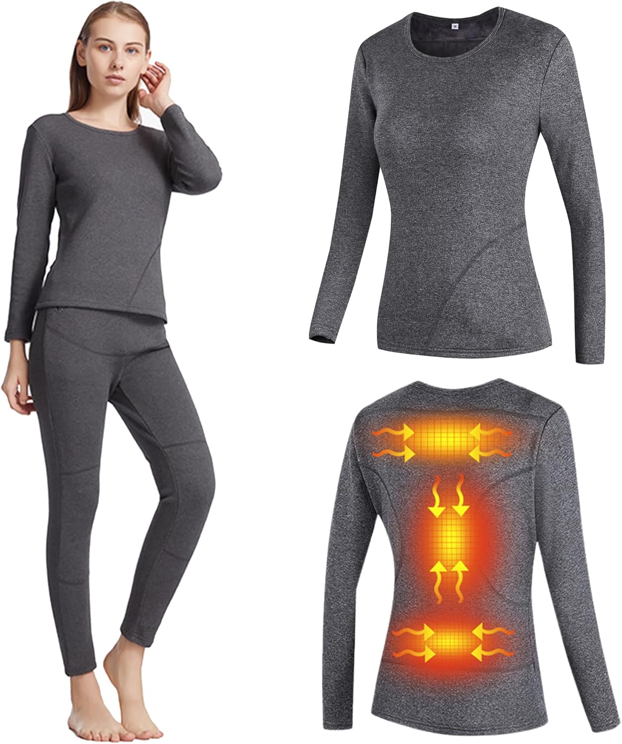 Womens Heated Thermal Shirt with 3 Heating Zones