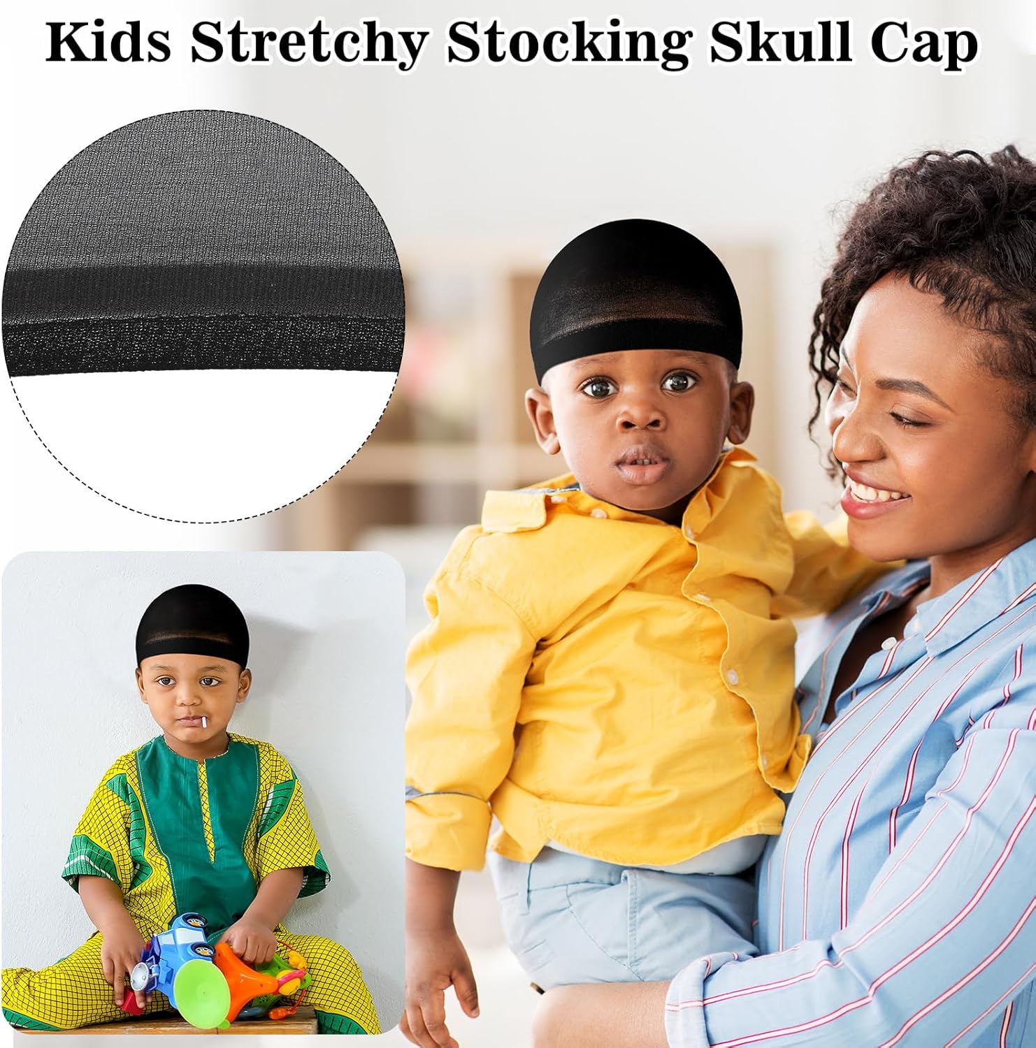 Toulite 12 Pcs Kids Stocking Wave Cap Stretchy Skull Cap