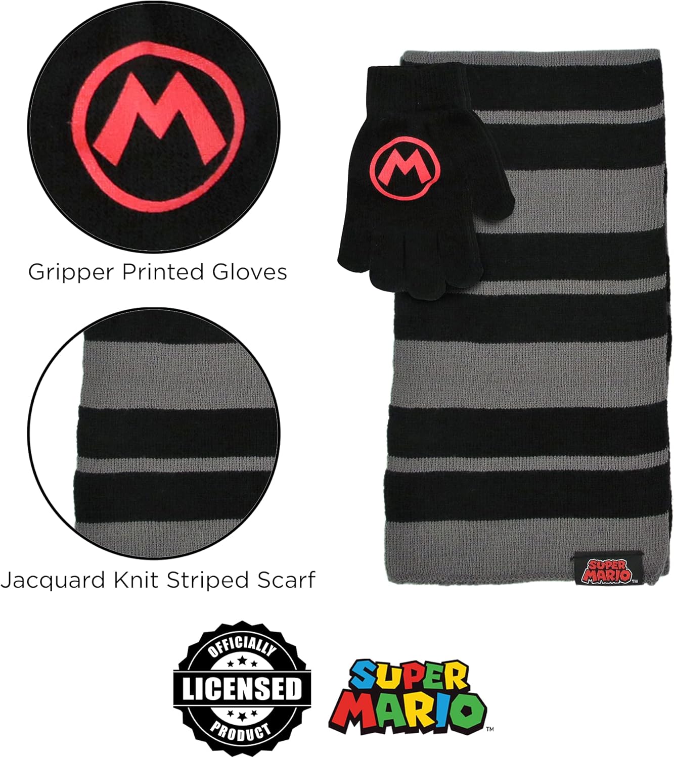 Nintendo Mario Kids Scarf Hat and Gloves Set