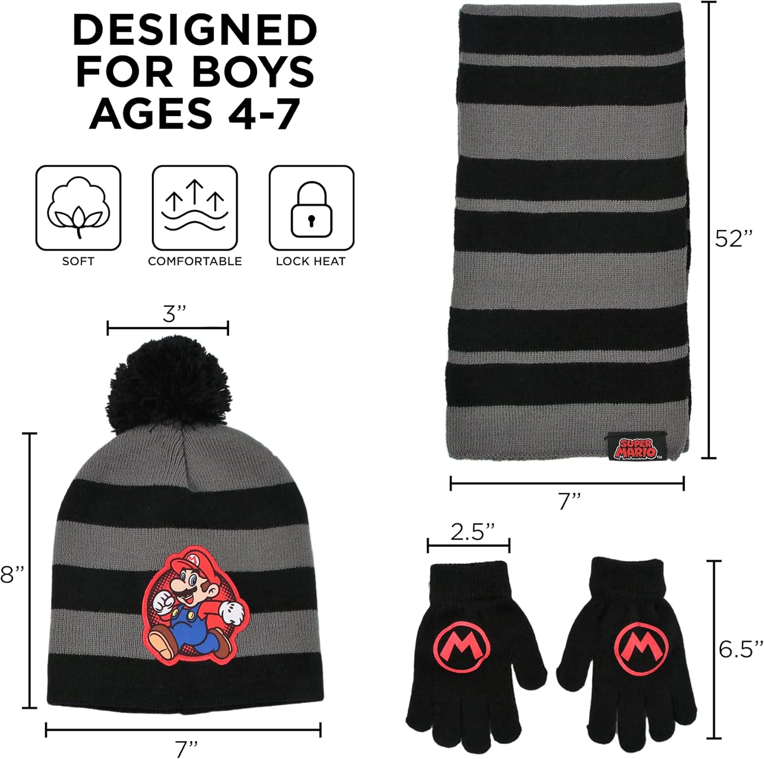 Nintendo Mario Kids Scarf Hat and Gloves Set