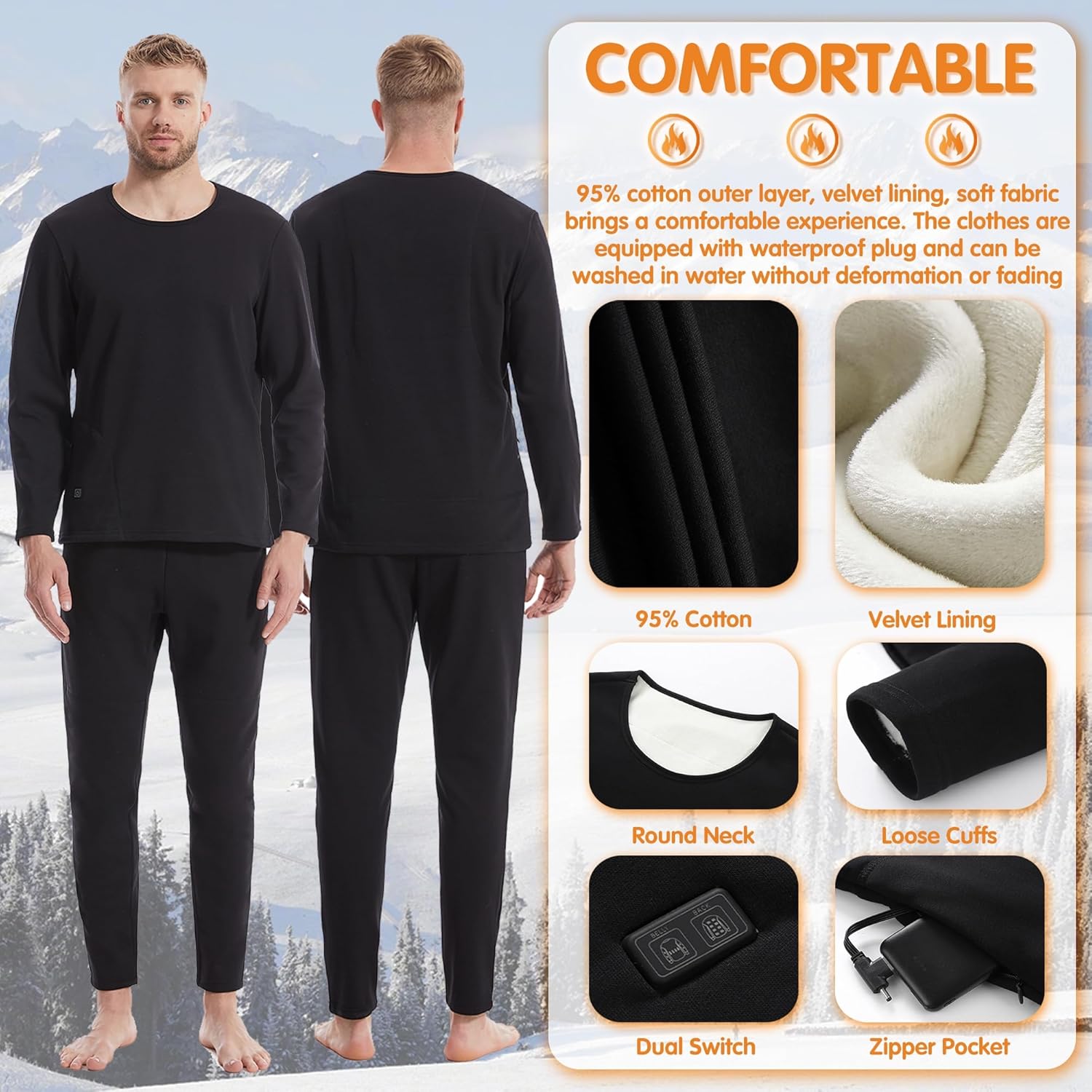 Heating Underwear Set for Winter Warmth and Outdoor Activities