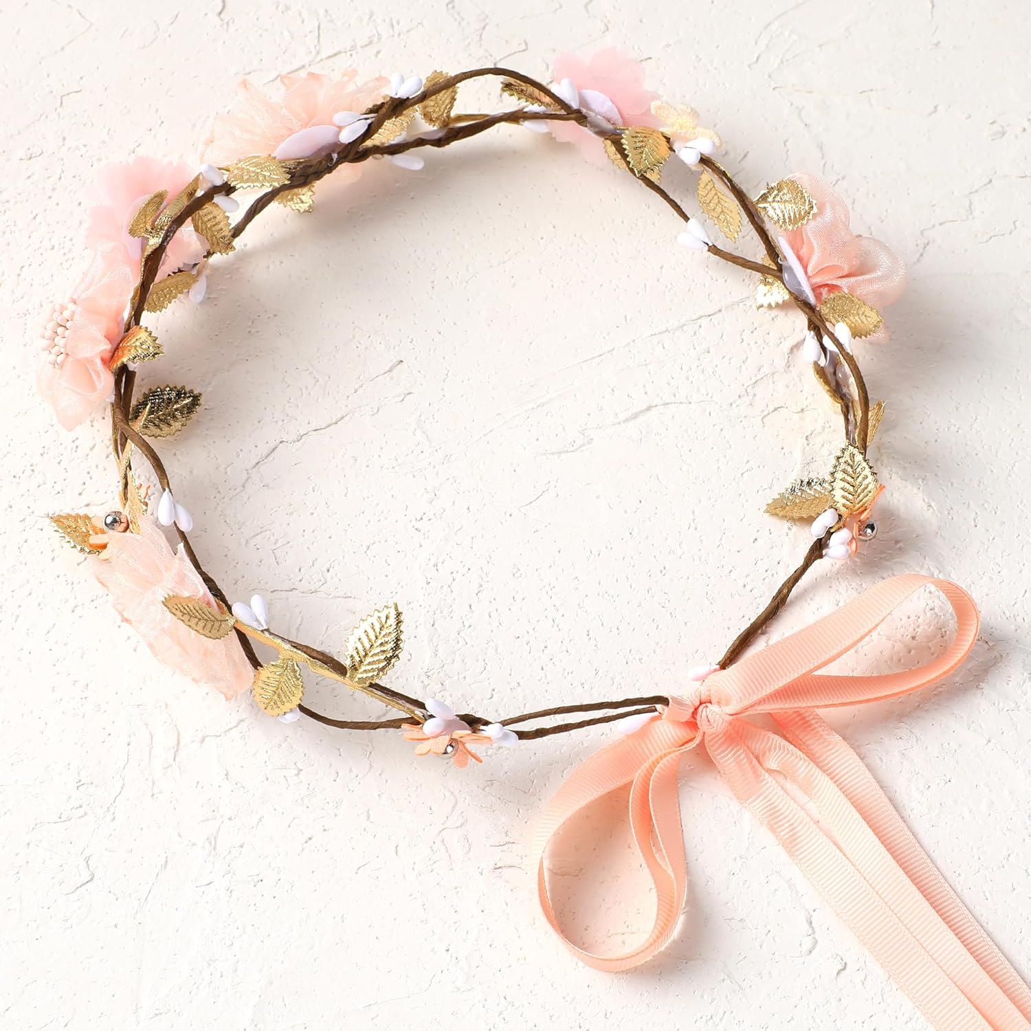Adjustable Pink Flower Crown Headband for Women