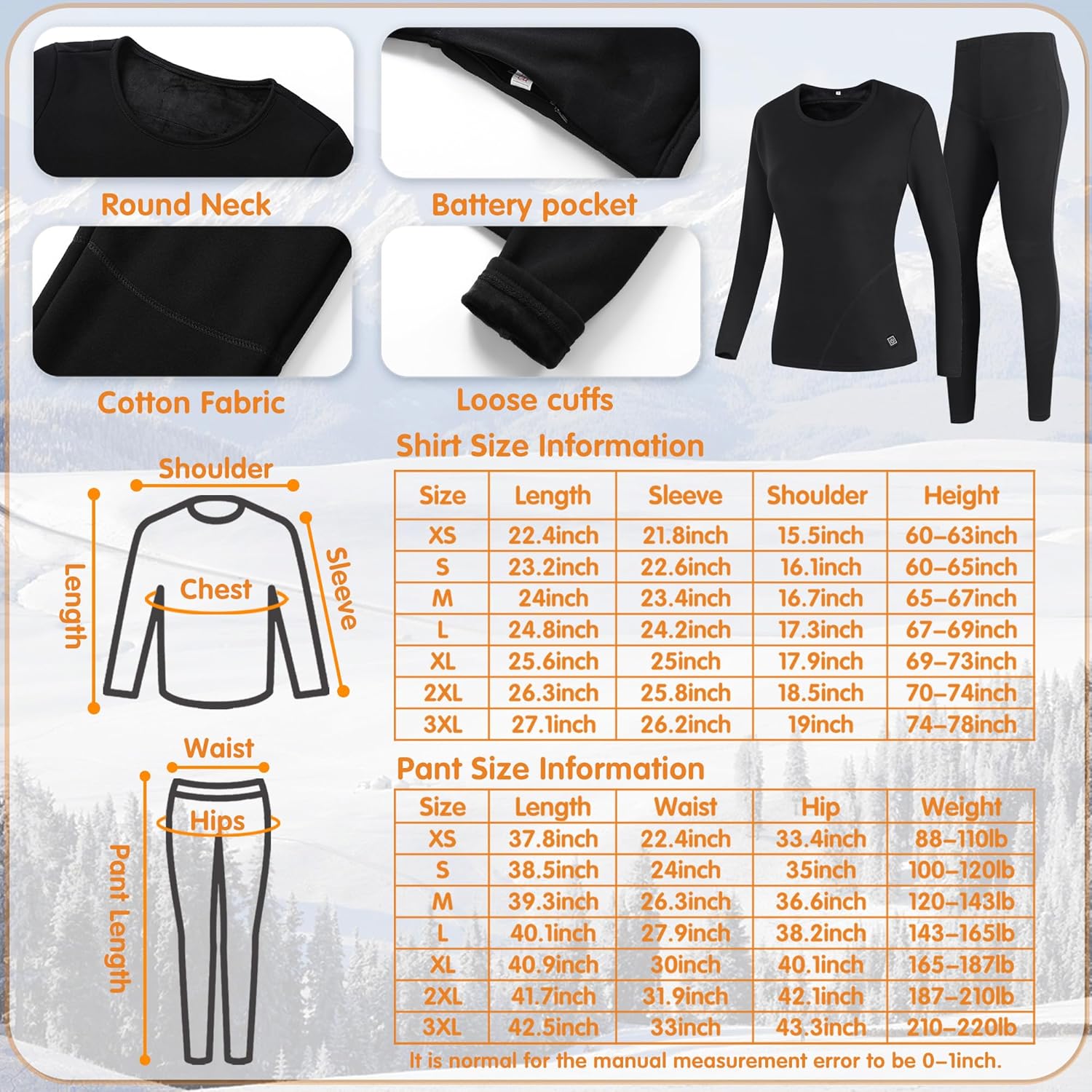 Heated Thermal Underwear Set for Women - Cold Weather Protection