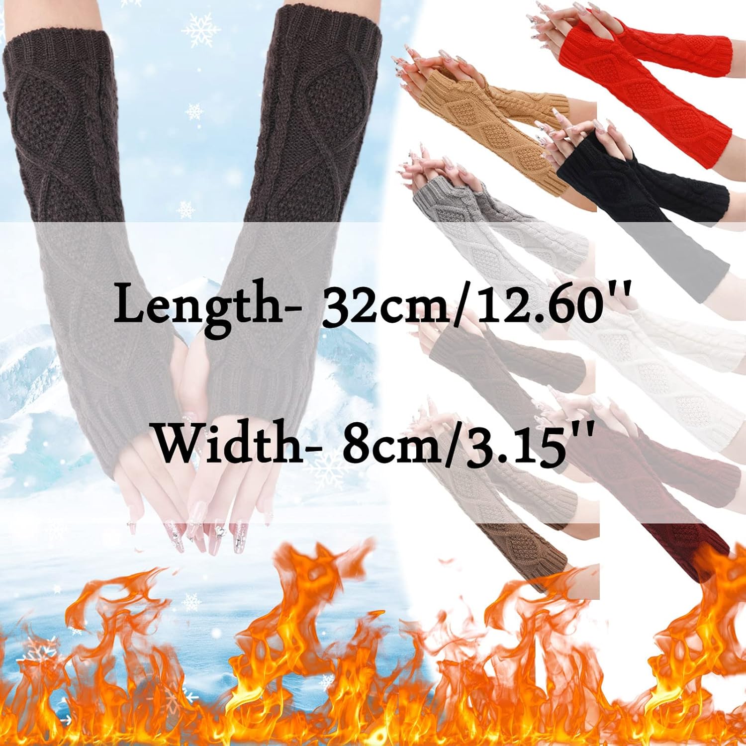 Womens Fingerless Arm Warmers with Thumb Hole Soft Cashmere
