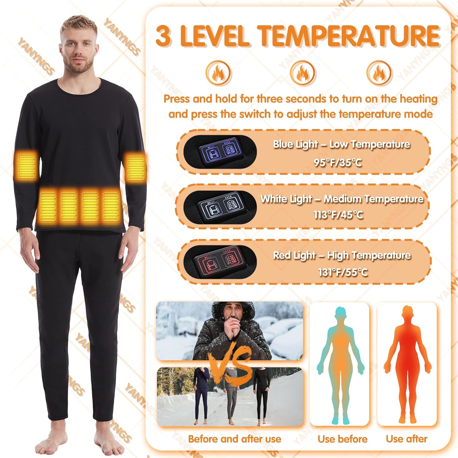 16-Zone Heat Winter Warmness Electric Thermal Underwear Shirt for Men Women