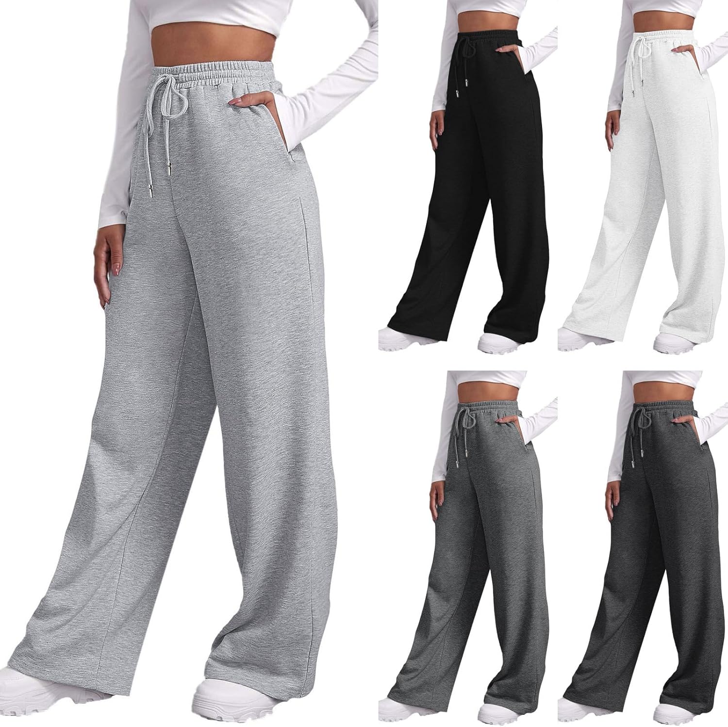 Stylish Cozy Wide-leg High Waisted Womens Fleece Sweatpants