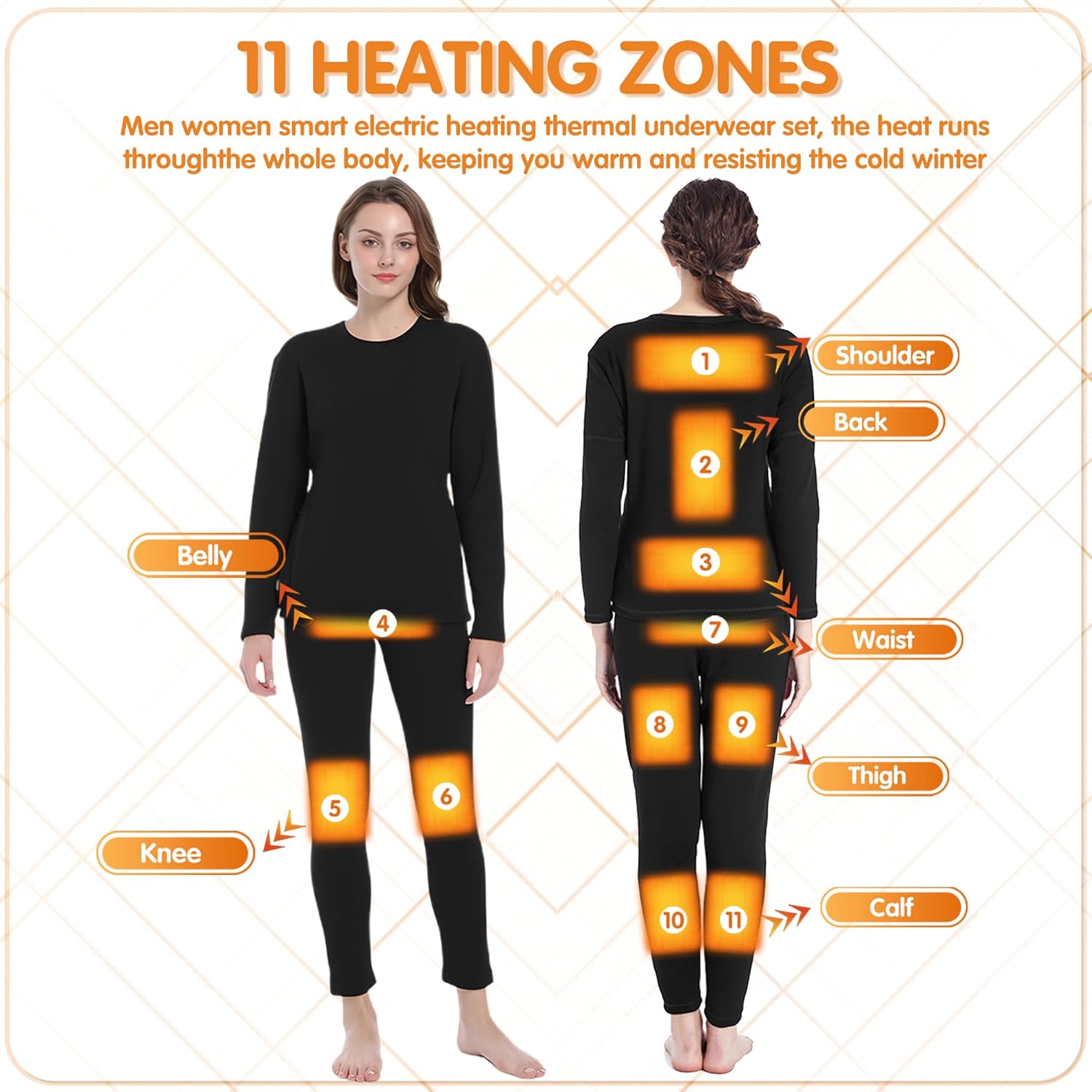 Womens Heated Underwear Set with 3-Speed Heating