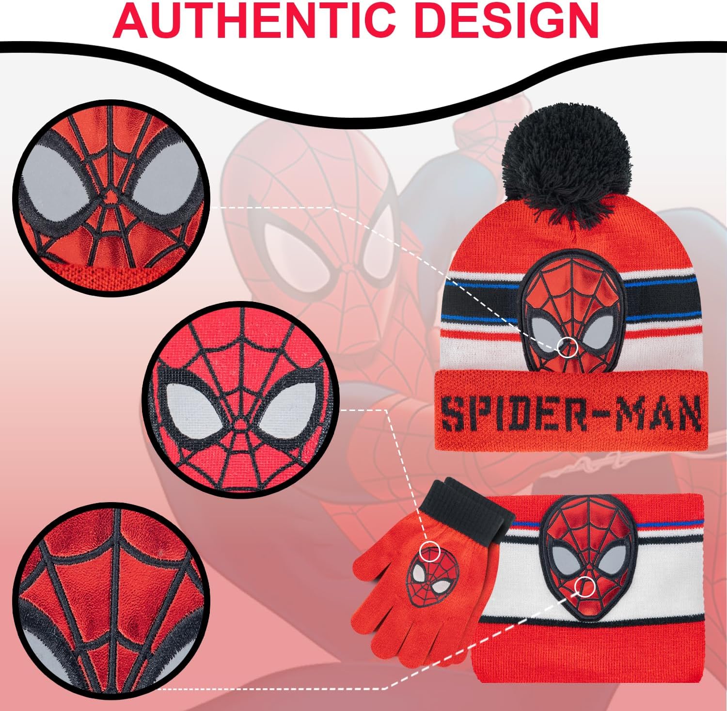 Marvel Spider-Man Winter Hat Scarf and Gloves Set for Kids