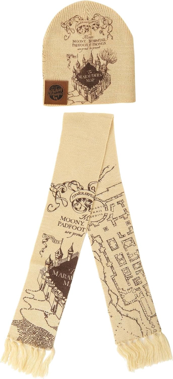 Harry Potter Marauders Map Knit Hat Scarf Set