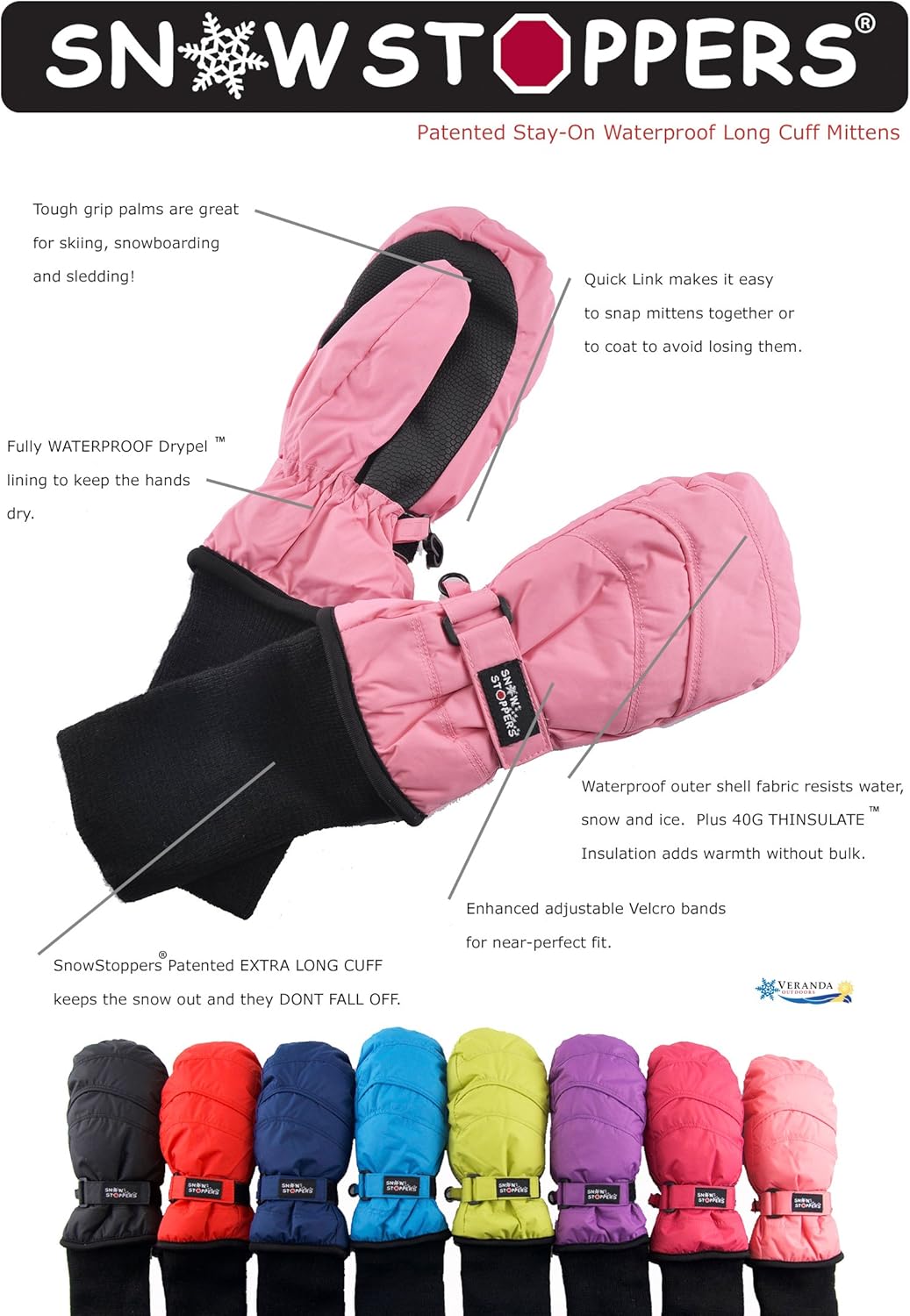 SnowStoppers Kids Waterproof Stay On Winter Mittens