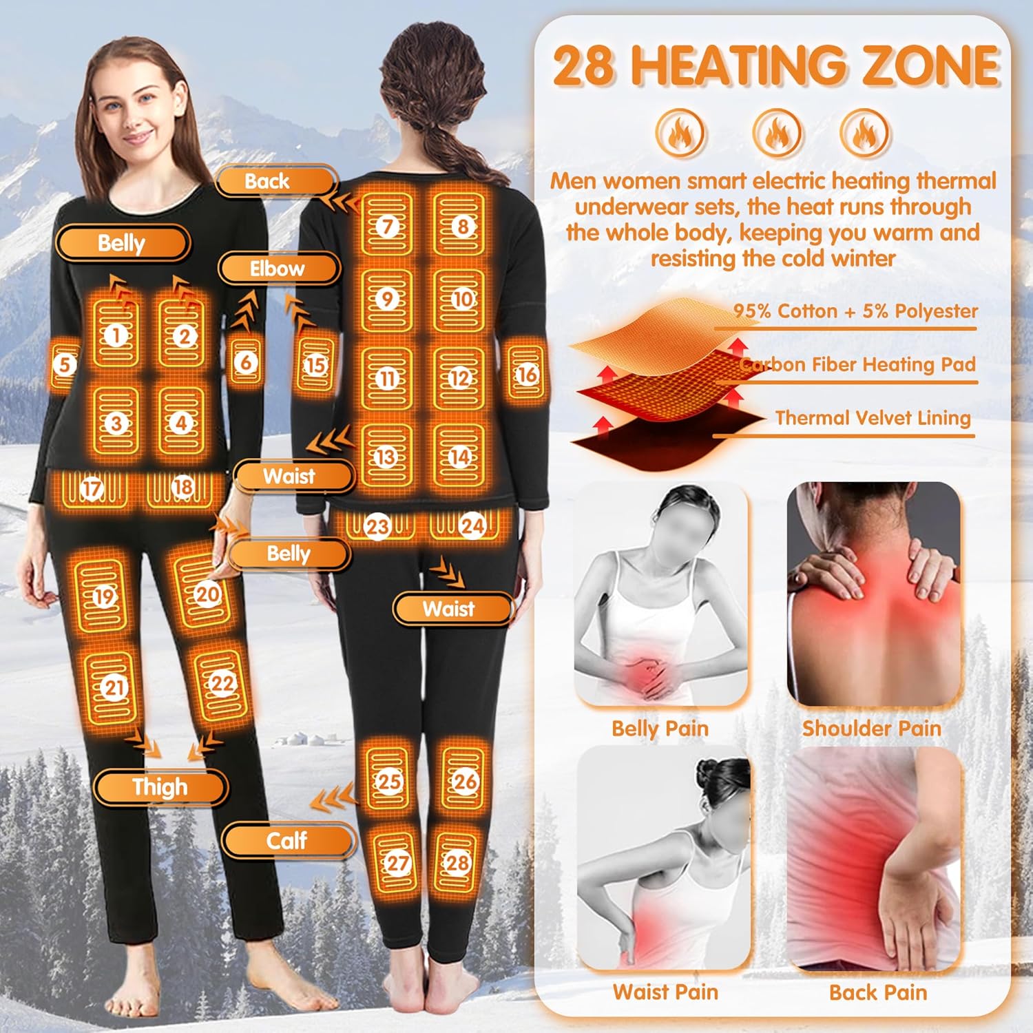 Womens Heated Thermal Underwear Set for Cold Weather