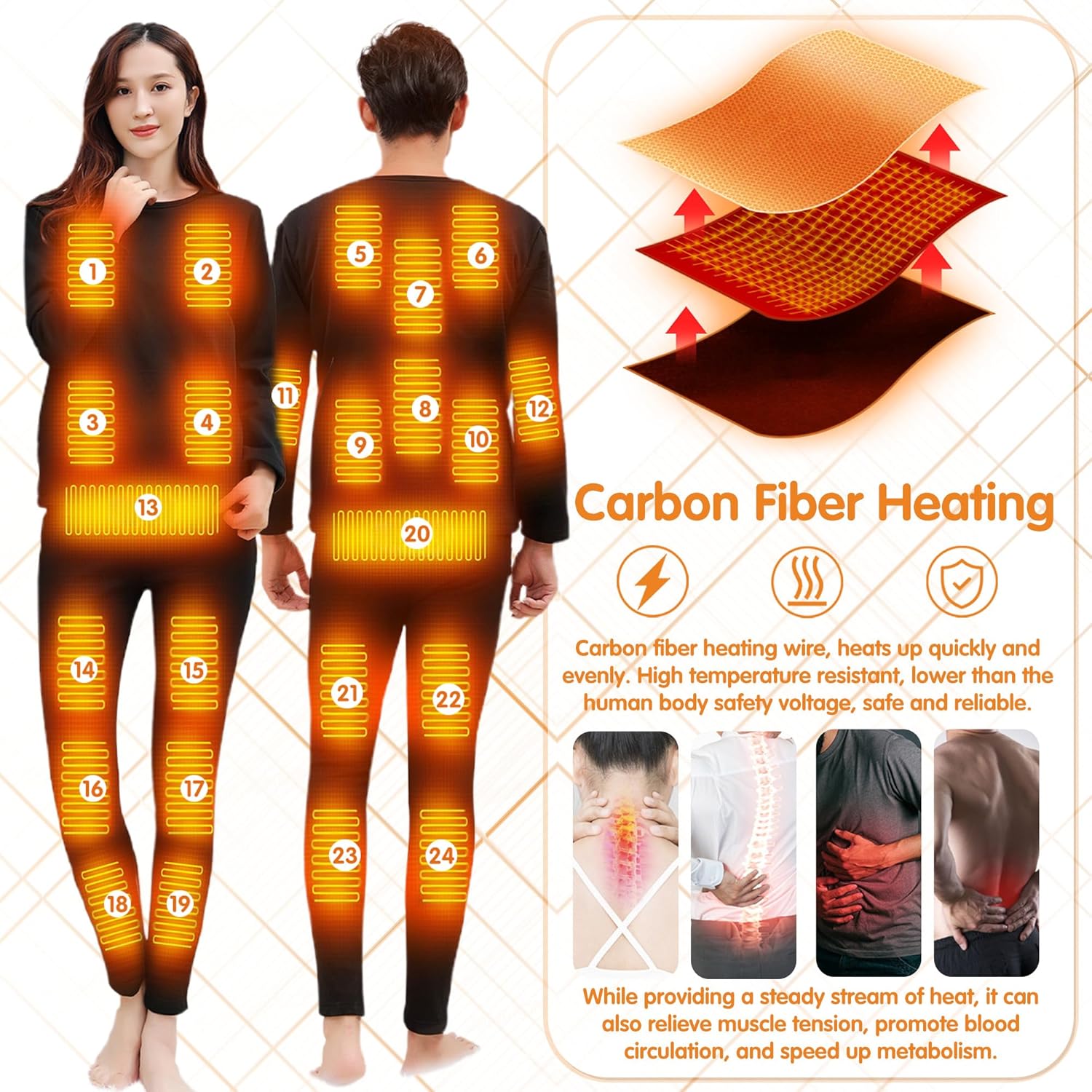 YANYNGS Heated Underwear Set for Men Women