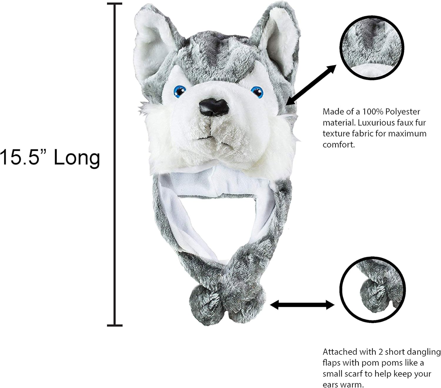 Cute Plush Animal Hat Winter Warm Fashion Grey