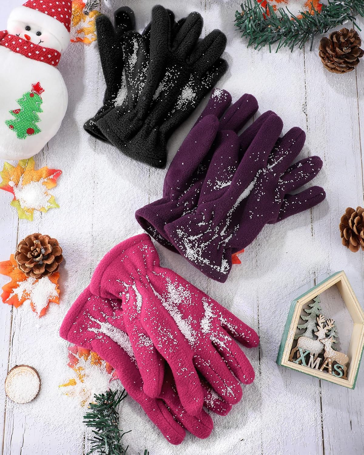 Geyoga 3 Pairs Kids Fleece Gloves